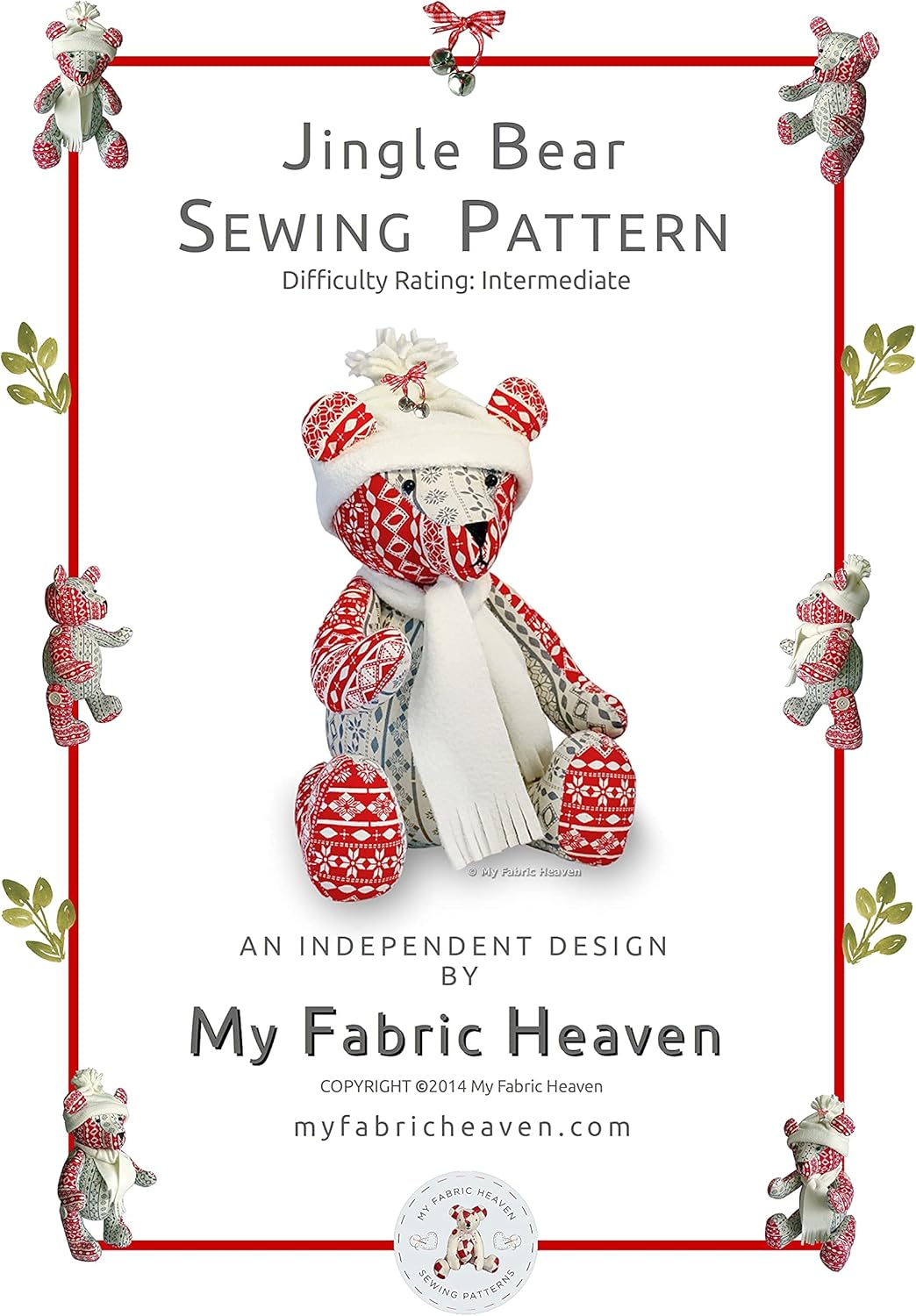 My Fabric Heaven Memory Bear 13 inch Sewing Pattern, Jingle Bear Christmas Keepsake Teddy Stuffed Soft Toy & Photo-Tutorial Booklet. Free Post