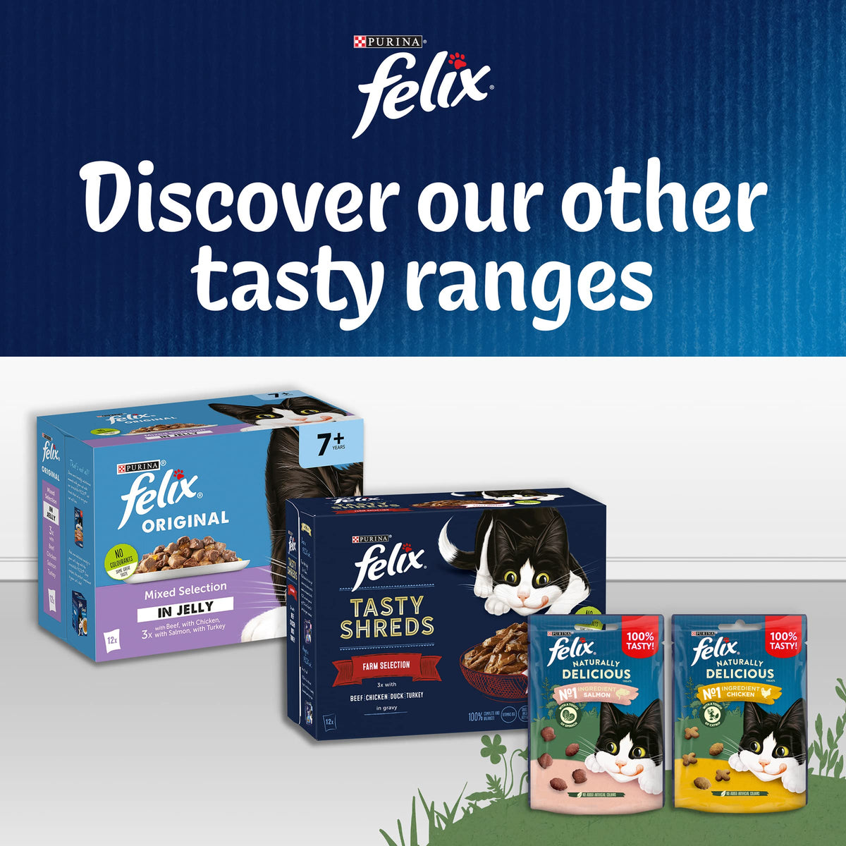 FELIX Tasty Shreds Adult Wet Cat Food Mixed Selection in Gravy Chicken, Beef, Tuna, Salmon 40 x 80g Pouches