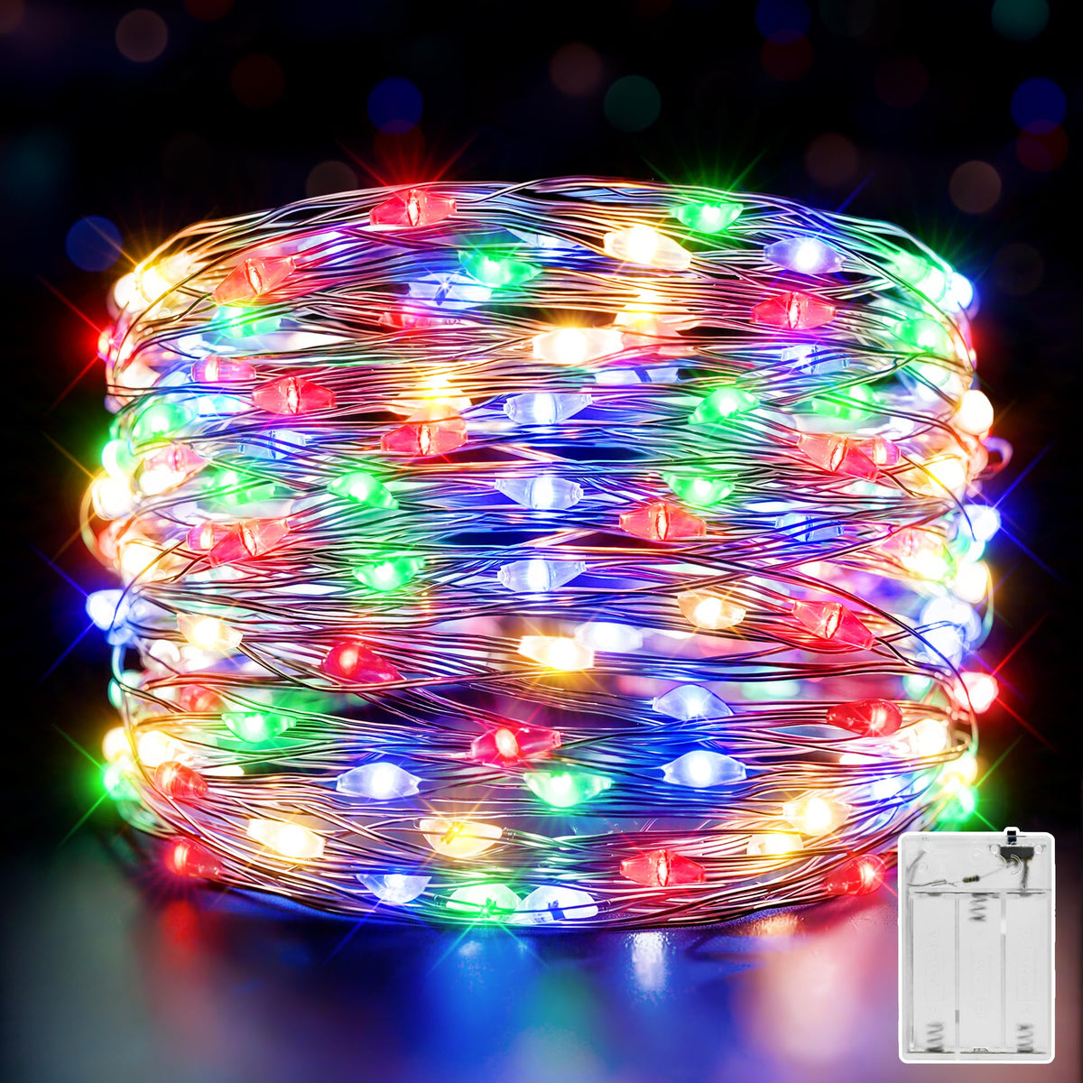 Ollny 10m 100LED Red Fairy Lights Battery Operated,Copper Wire String Light