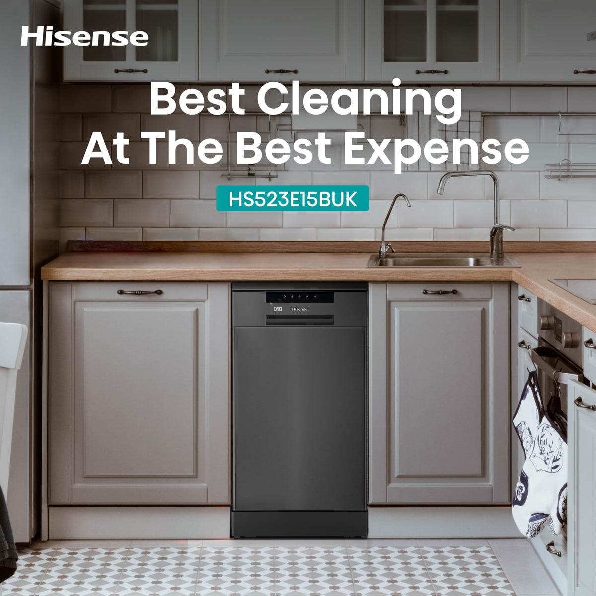 Hisense HS523E15WUK Slimline 10 Places Free Standing Dishwasher White with 30 Minutes Quick Wash [Energy Class E]