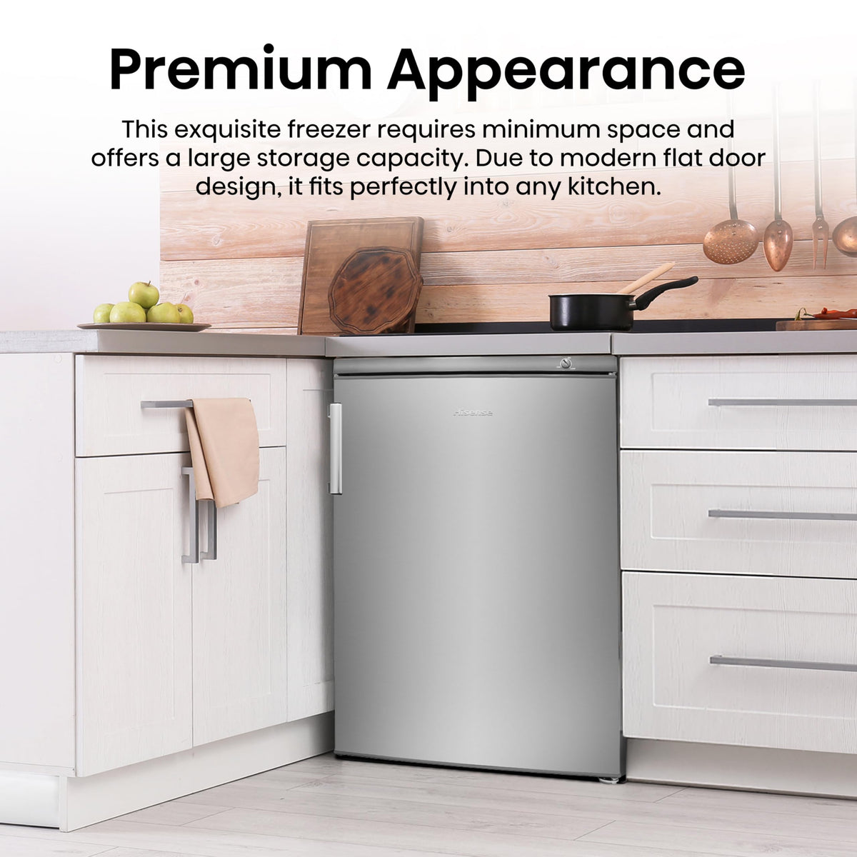 Hisense FV105D4BW21 56cm Under-Counter Freezer, 82-Litre Capacity, Reversible Door, 3 Freezer Drawers, White, E Rated