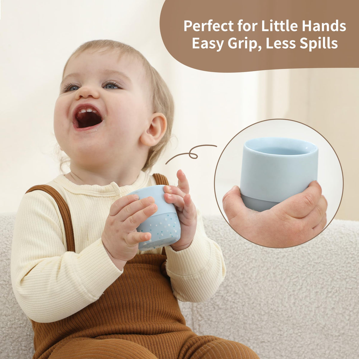 Moonkie Baby Cup | Silicone Open Cup Baby from 6 Months | Weighted Base (Anti-Tip) | BPA Free | Capacity Markings | 60ml (Ether)
