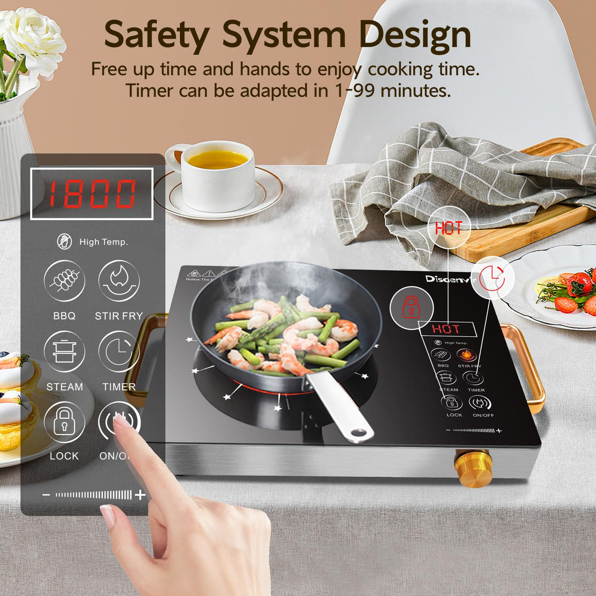 Double Ceramic Hob with Handle, Plug in 2 Ring Electric Hob