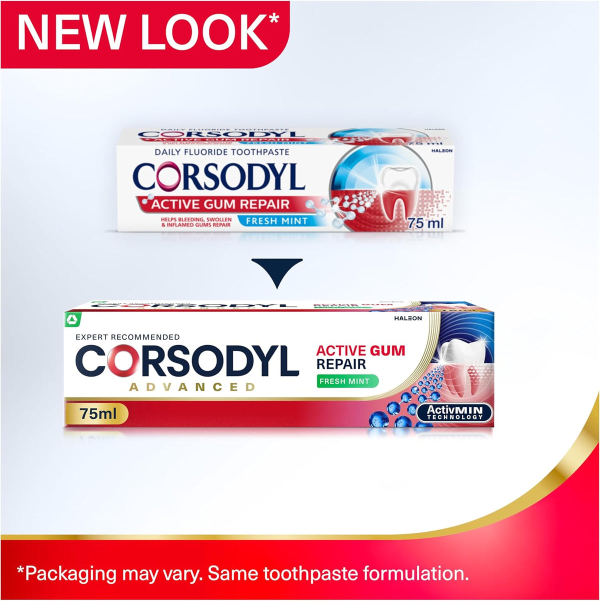 Corsodyl Active Gum Repair Toothpaste, Bleeding Gums, Fresh Mint, 75 ml