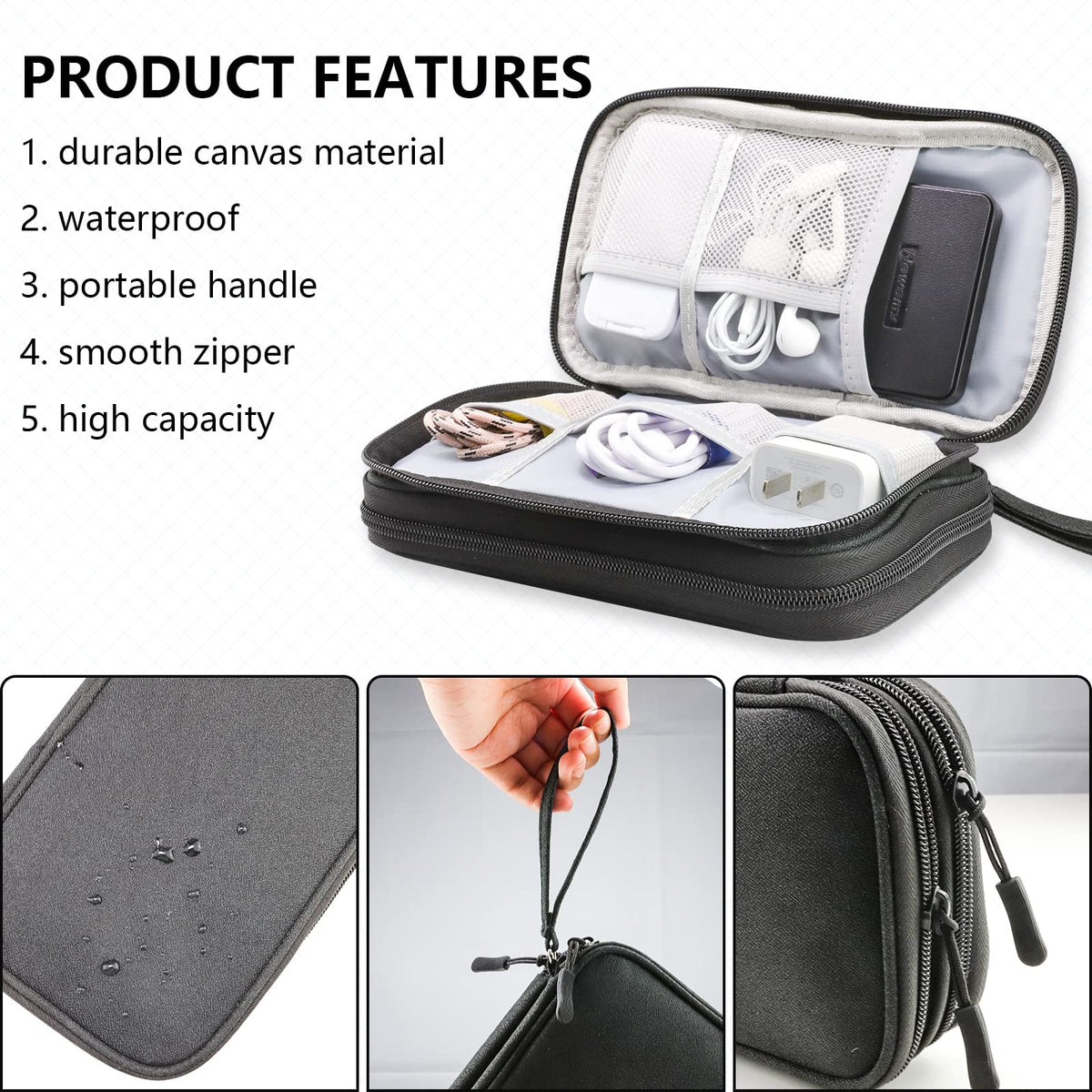 Teskyer Travel Cable Organiser Bag, Travel Essential, Dark Green