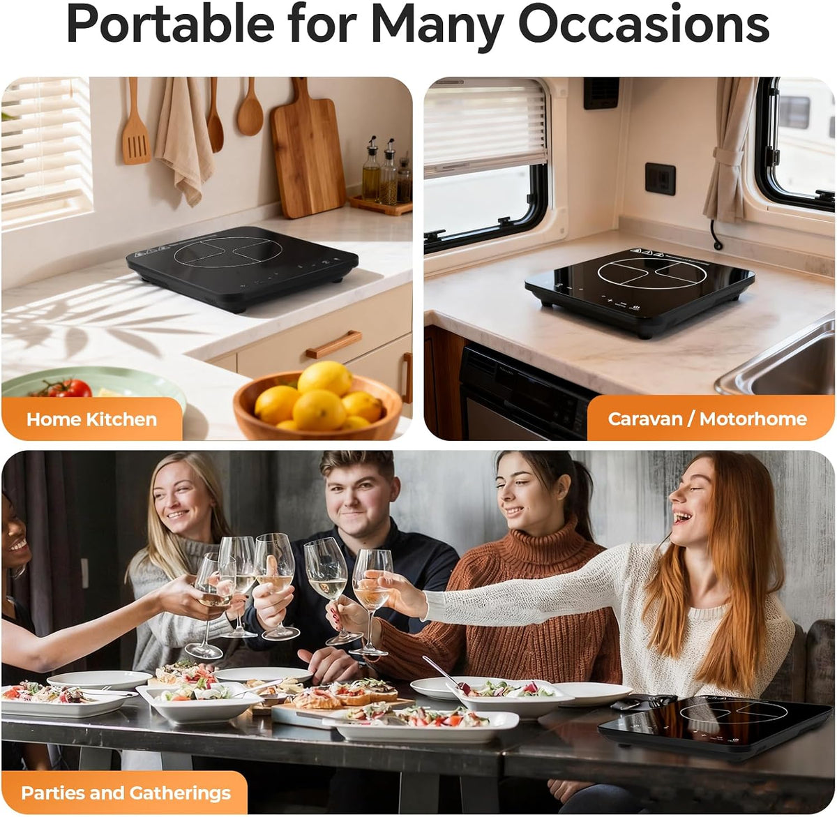Single Induction Hob 2000W, Portable Induction Cooker with 10 Power & Temperature Levels, Touch Control, Child Lock, 3-Hour Timer, Residual Heat Indicator, Black Glass Panel Electric Hob