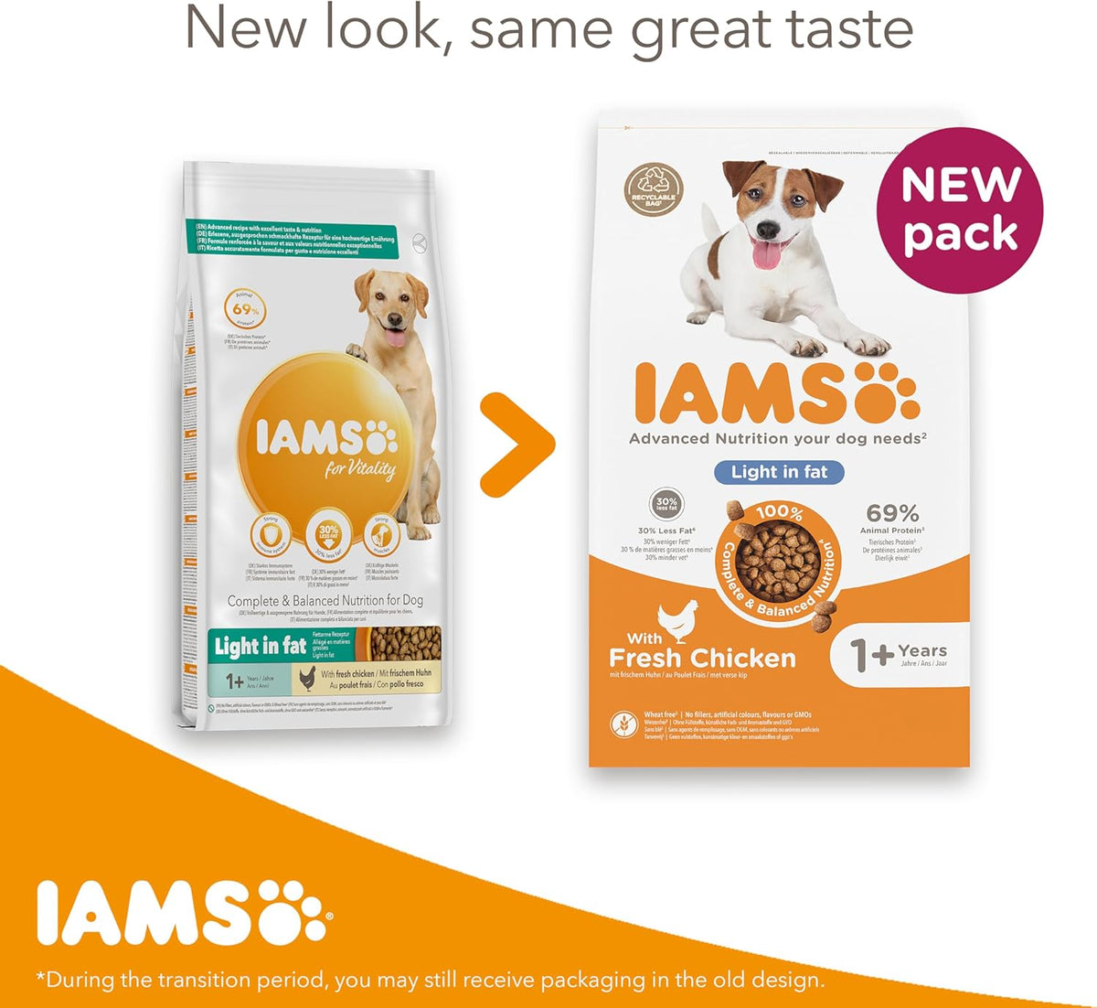 IAMS Light in Fat Complete Dry Dog Food Chicken 3kg - 30% Lower Fat Formula