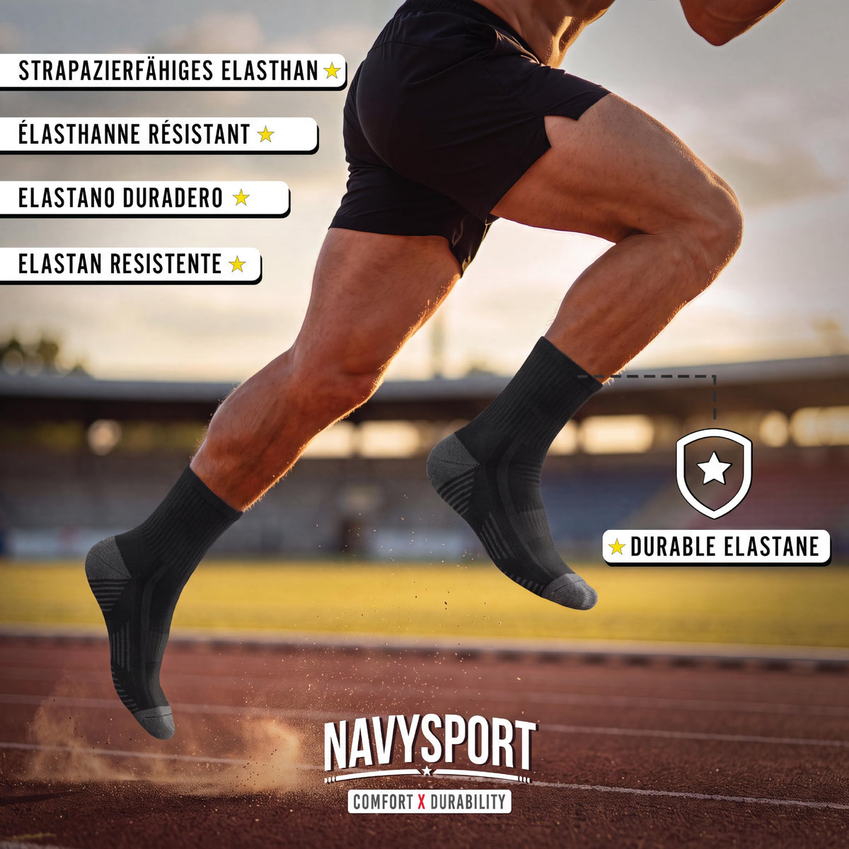 NAVYSPORT Men's Cotton Sports Socks, Pack of 6 Pairs