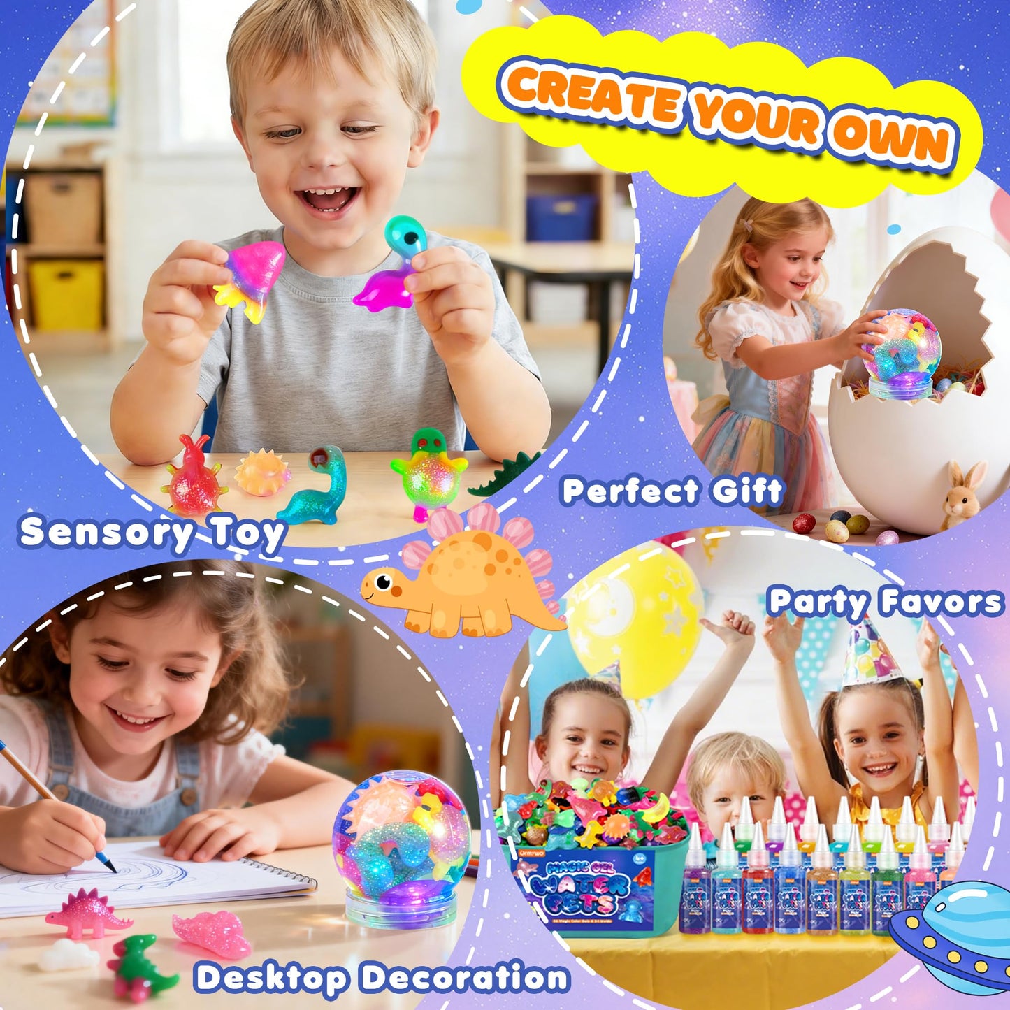 URMYWO Magic Water Elf Toy Kit, DIY 3D Magic Gel Pet Toy Set, 12 Gels & 10 Molds,Easter Gifts Craft & Art Kits for Kids 4 5 6 7 8 9 10 Years Old Mermaid Theme