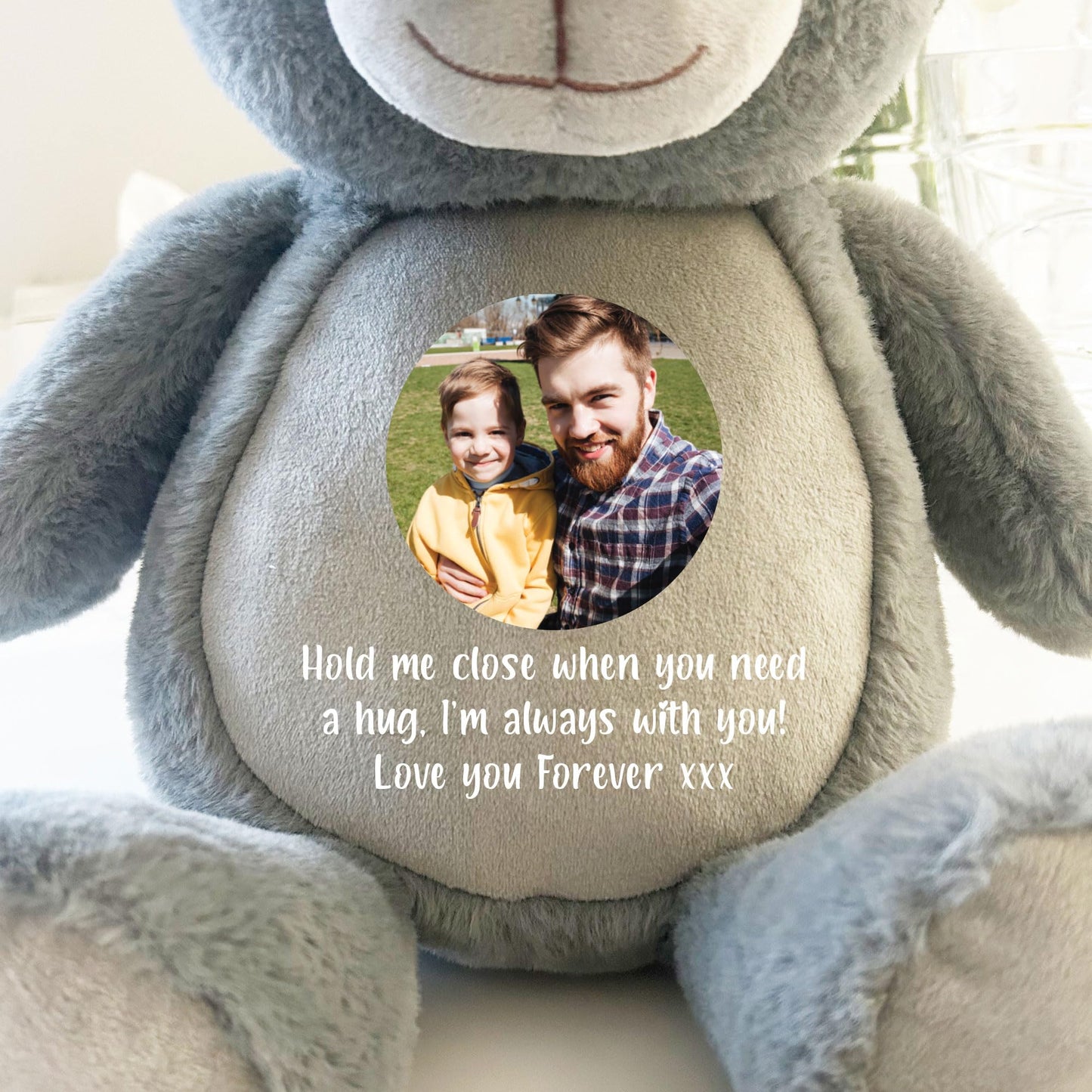 Large Personalised Photo Ashes Keepsake Memory Teddy Bear - Grey | Metal Heart Shaped Tin Ashes Urn | Bereavement Memorial Keepsake | Custom Photo & Message | Sympathy Gift | 42cm Tall