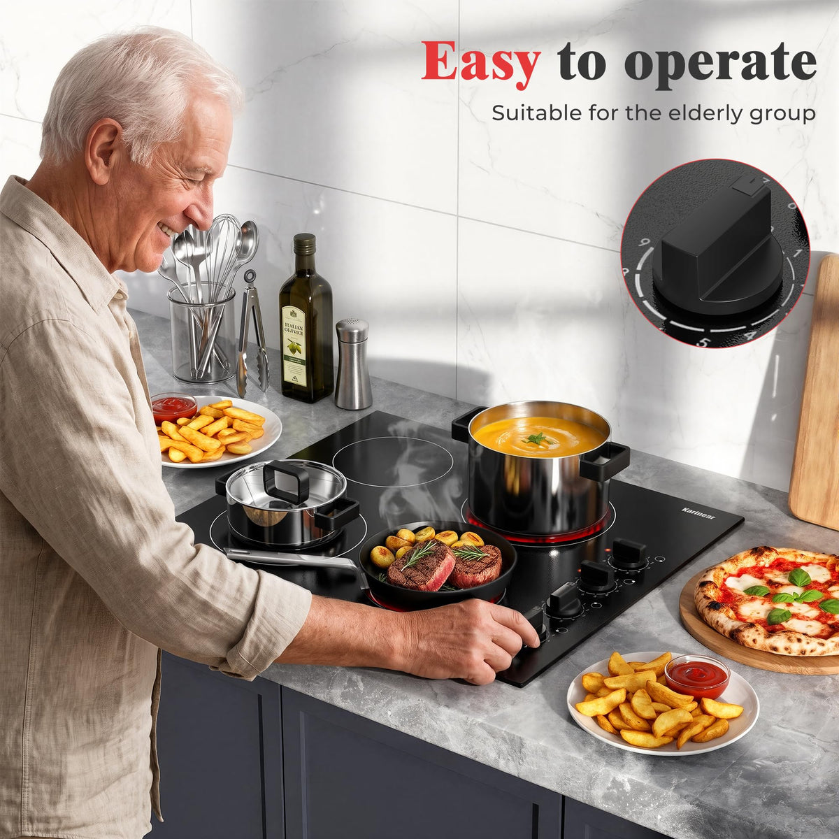 Karinear Electric Ceramic Hob 60cm 4 Zones with Built-in Extractor Hood