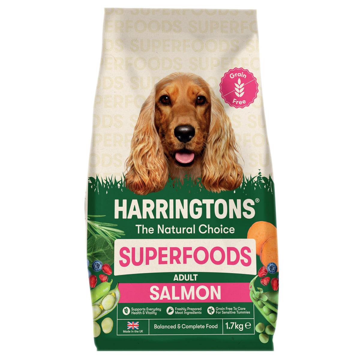 Harringtons Superfoods Complete Grain Free Dry Adult Dog Food Salmon with Veg 12kg - Made with All Natural Ingredients (Packaging may vary)