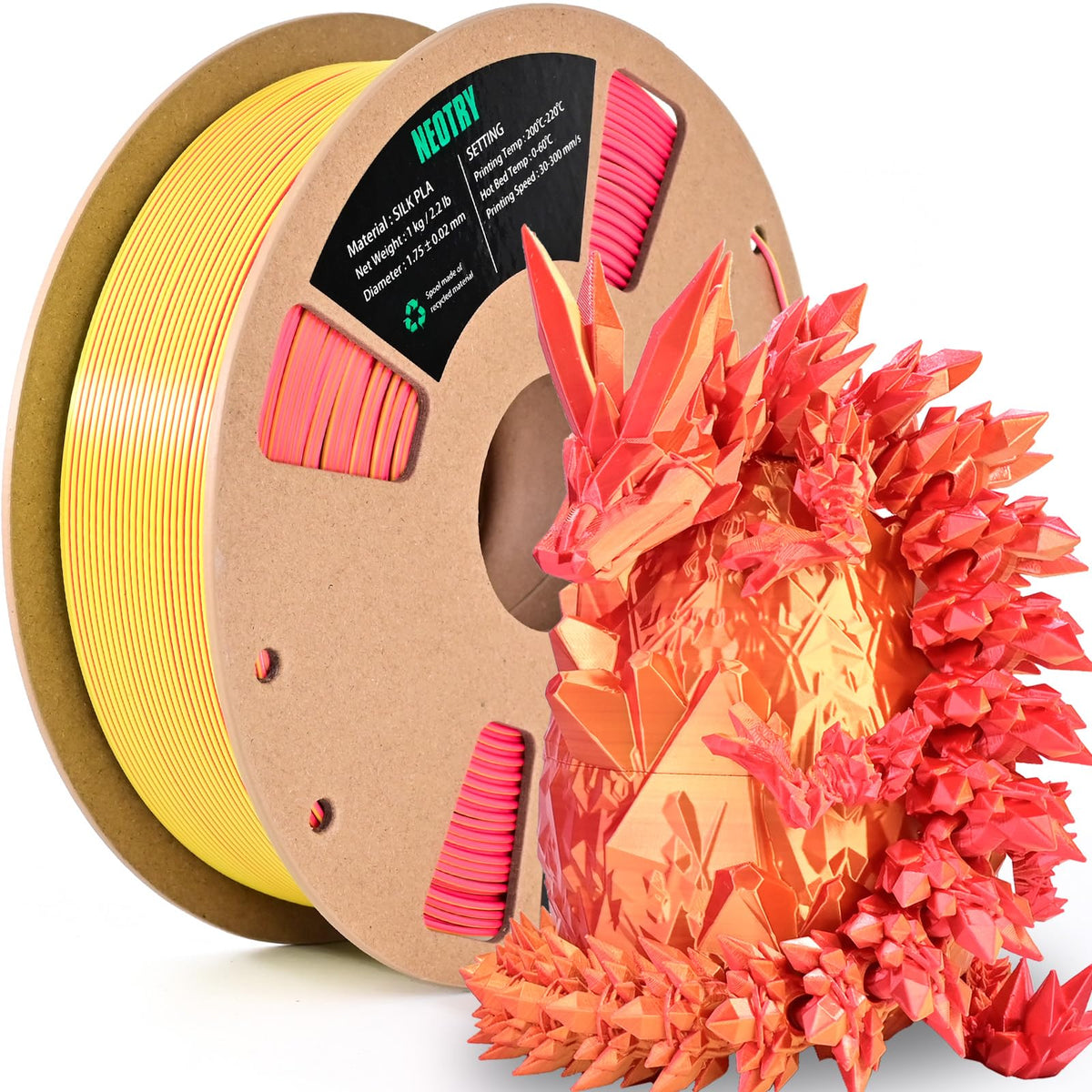 Silk Tri Colour PLA Filament 1.75mm 1kg, Multicolor 3D Printer Filament, Filament 3D Printing Materials for Most FDM 3D Printer, Silk PLA Red Yellow Blue, Rainbow PLA Filament 1.75mm ± 0.02