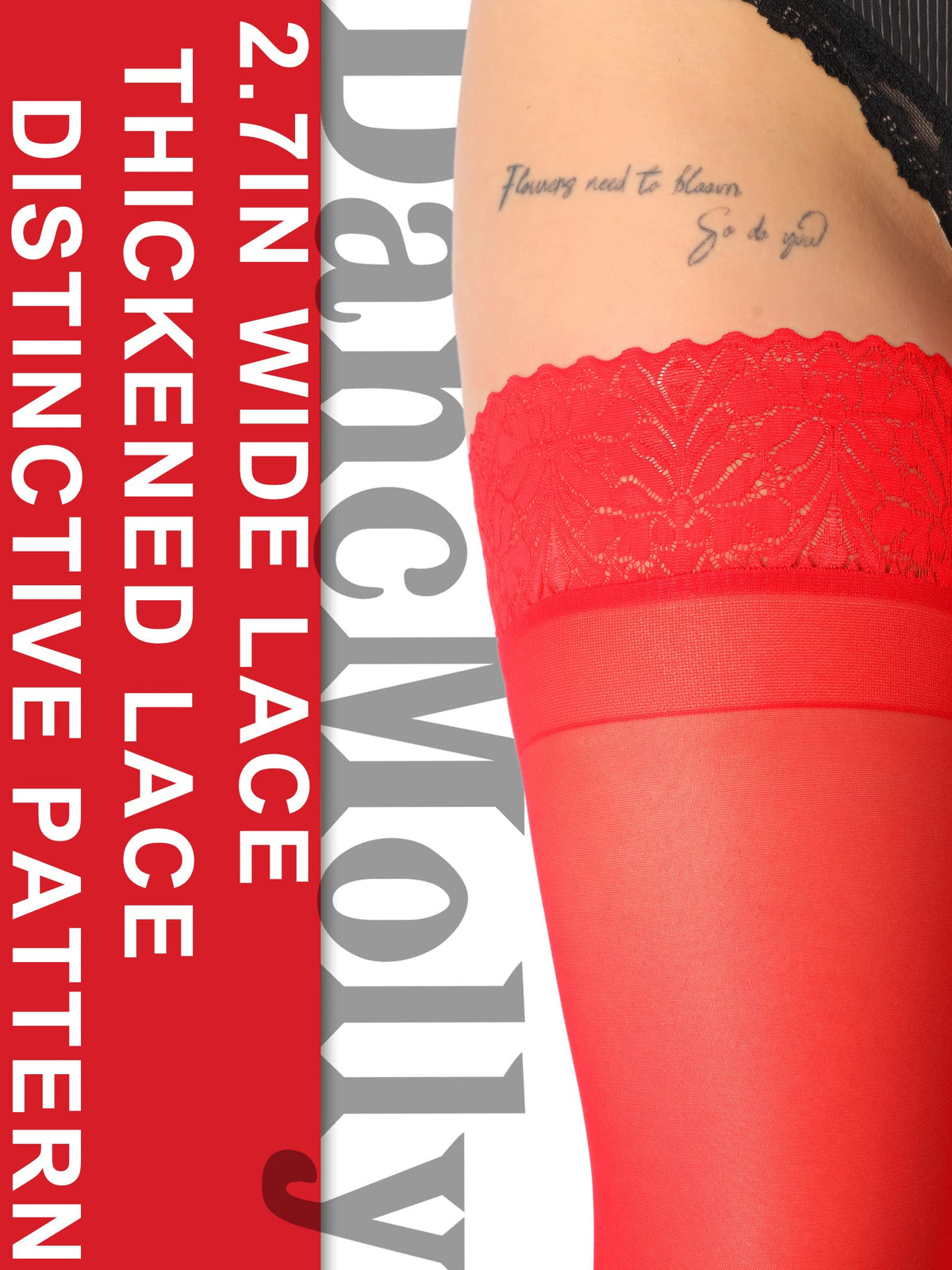 DancMolly Silky Thigh High Stockings, with 6+ Colors Sheer Silicone Lace Top Pantyhose for Women