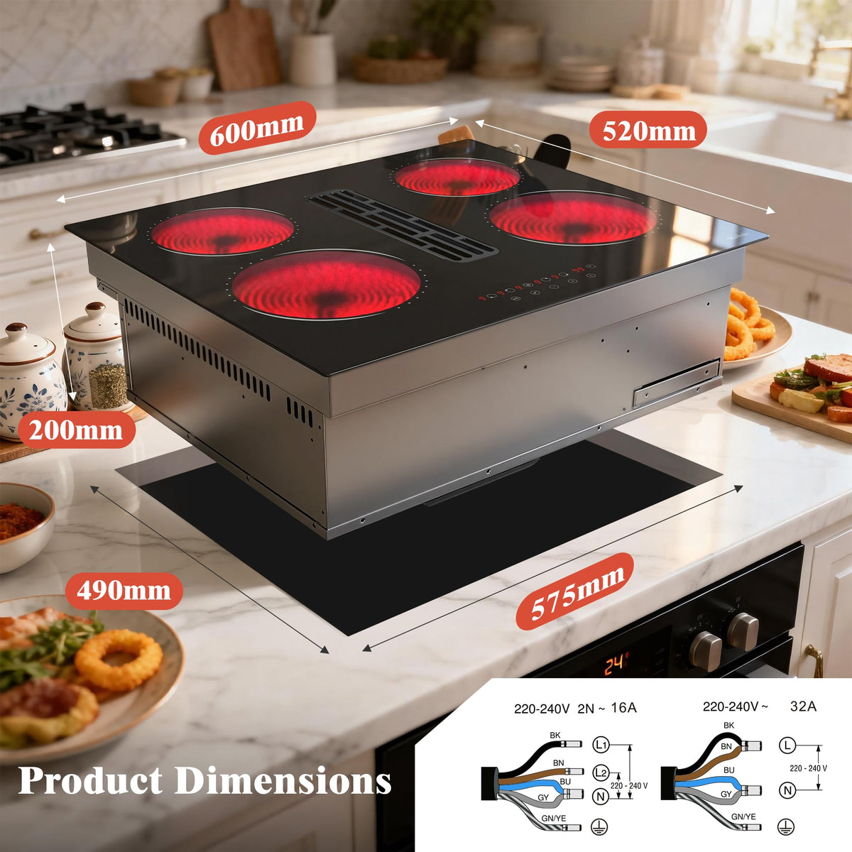 Hobsir Ceramic Hob with Knobs, Built-in Electric Cooker Hob 4 Burners 60 cm