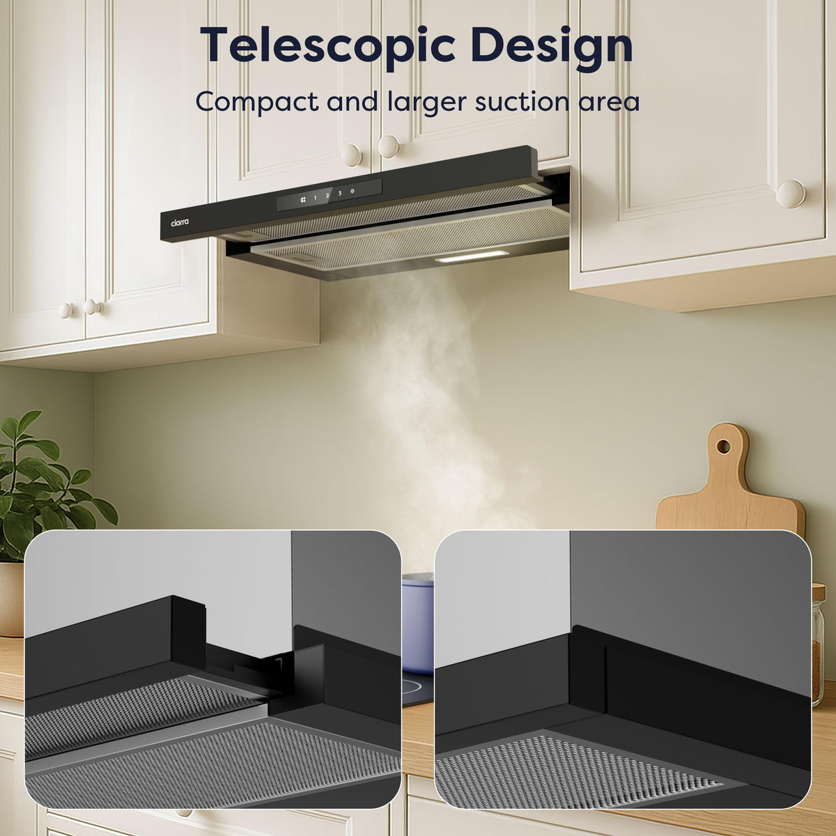 CIARRA Telescopic Cooker Hood 60cm 391m³/h LED Light 2-Speed A++ CBCS6906D