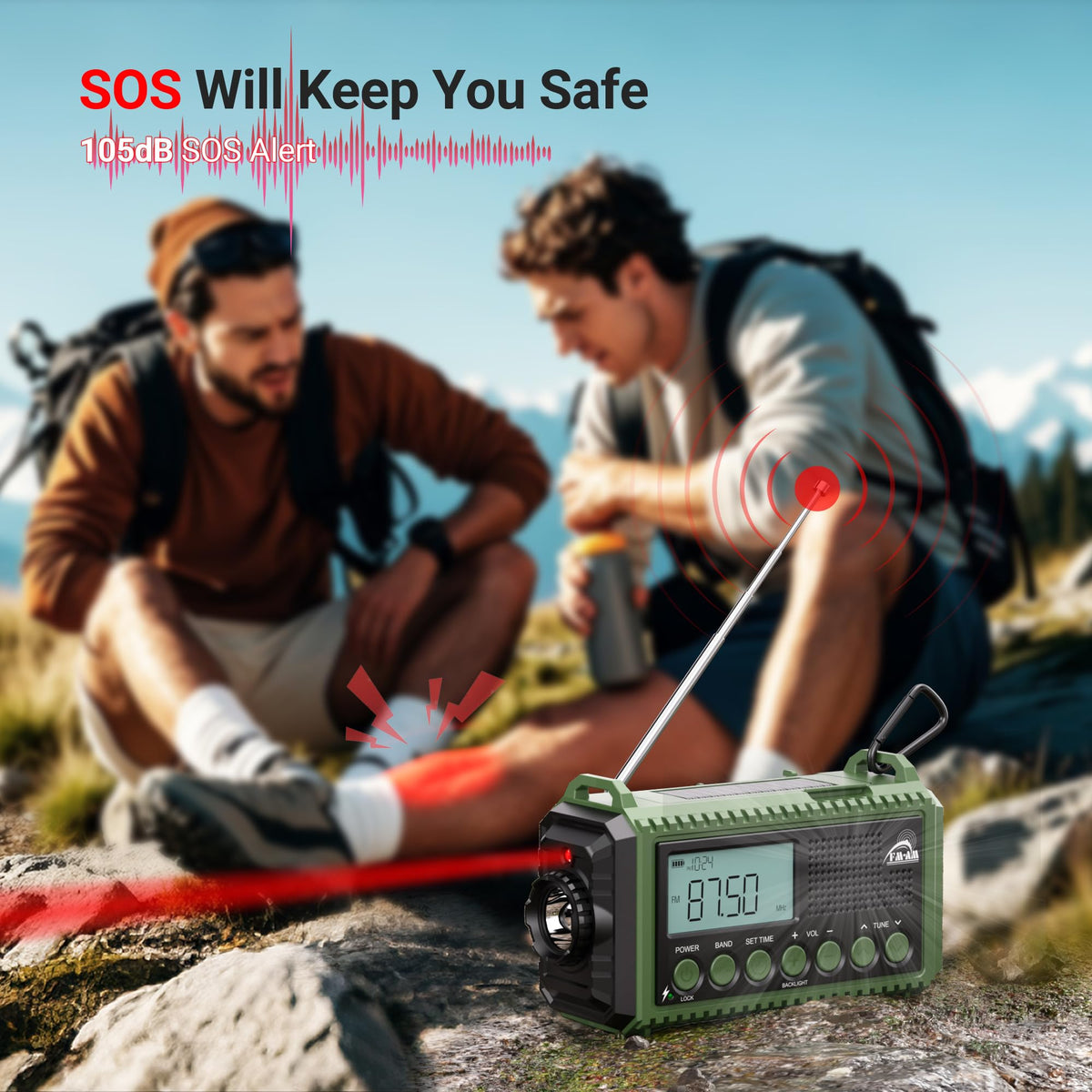 Mesqool Wind Up Radio Solar Powered, 5000mAh Emergency Hand Crank AM FM Radio with Flashlight, Reading Lamp, USB Phone Charger, SOS Alarm and Compass
