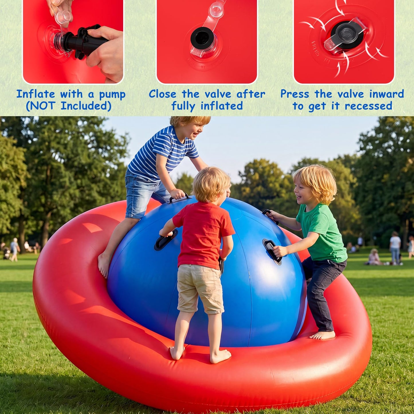 GYMAX 88'' Inflatable Dome Rocker Bouncer, Giant Inflatable Rocking Planet with 6 Handles, Indoor Outdoor Large Blow Up Rocking Ball for 5 Years Old+ Boys Girls, Max Weight 113kg (Pink+Green)