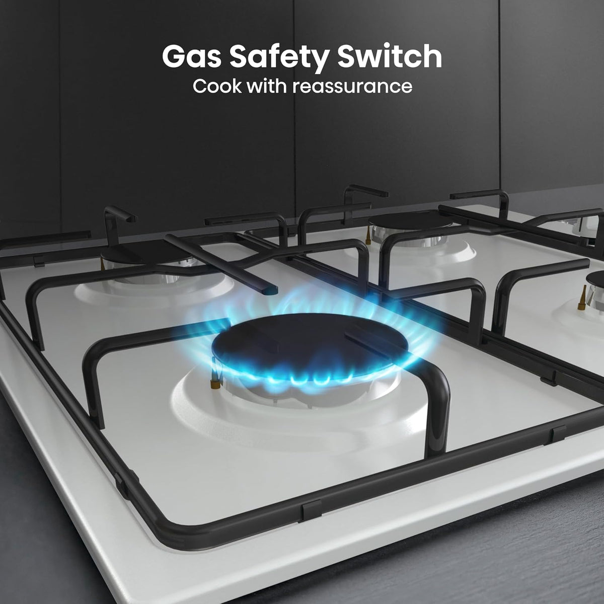 Hisense GM642XHS Built-in 60cm Gas Hob - Stainless Steel with 4 Cooking Areas, Easy Clean Surface, One -Hand Ignition, 60 x 52 x 8.9 cm (L x W x H)