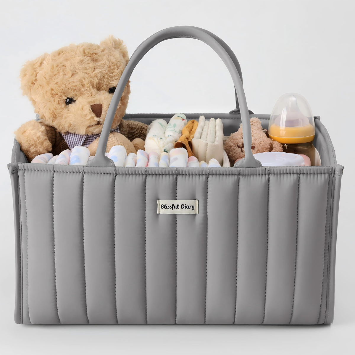 Blissful Diary Nappy Caddy Organiser, Baby Diaper Caddy for Nappy Station, Stylish Storage Basket for Newborn Essentials, Baby Shower Gifts for Girl or Boy, Woodland Cream