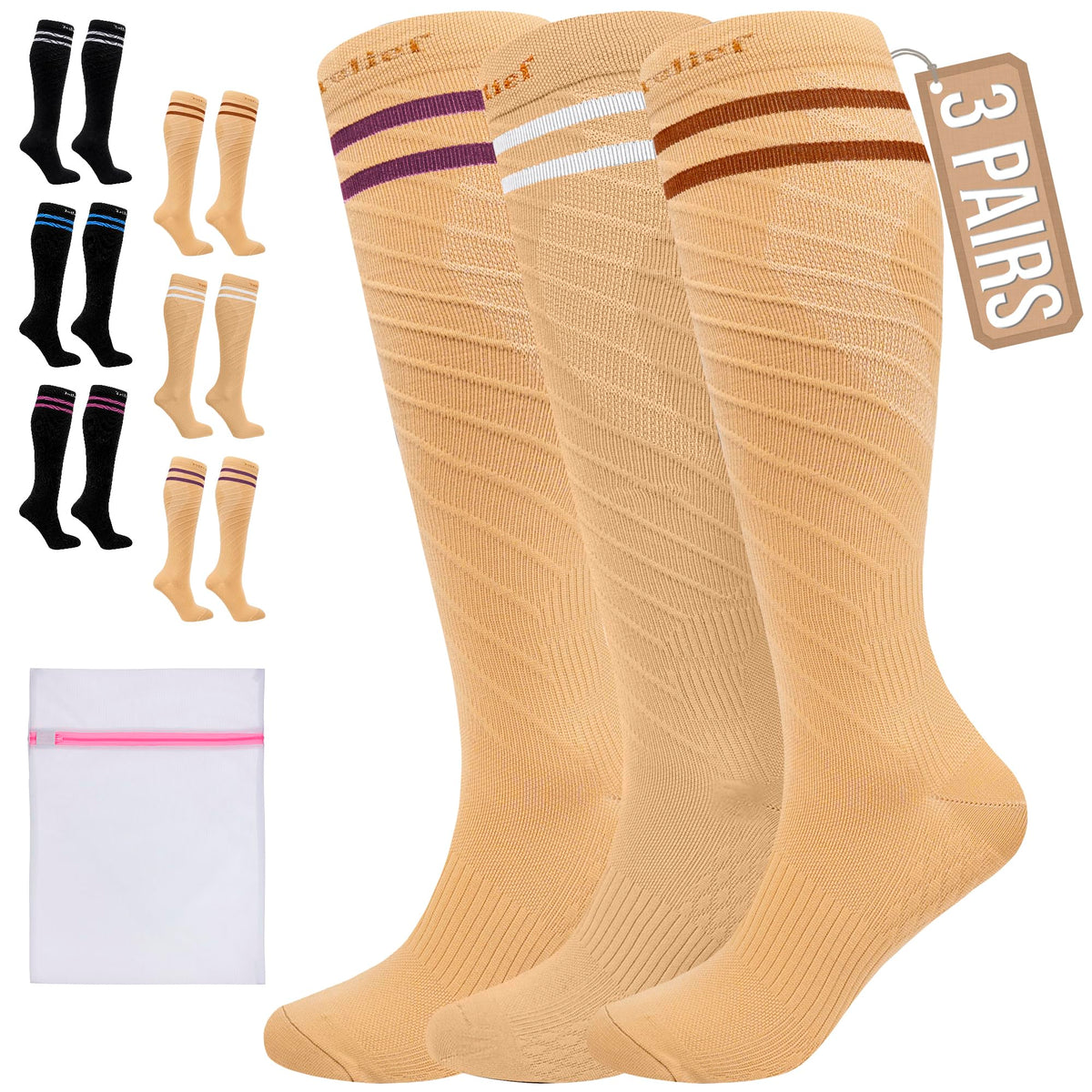 360 RELIEF Compression Socks for Women & Men - 15-20 mmHg Travel Flight Socks – Graduated Support - Ideal for Running, Cycling & during Maternity - with Laundry Bag