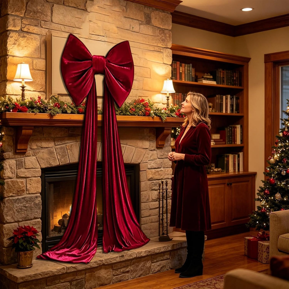 Large Christmas Tree Topper Bow, 200CM Giant Velvet Christmas Tree Bows