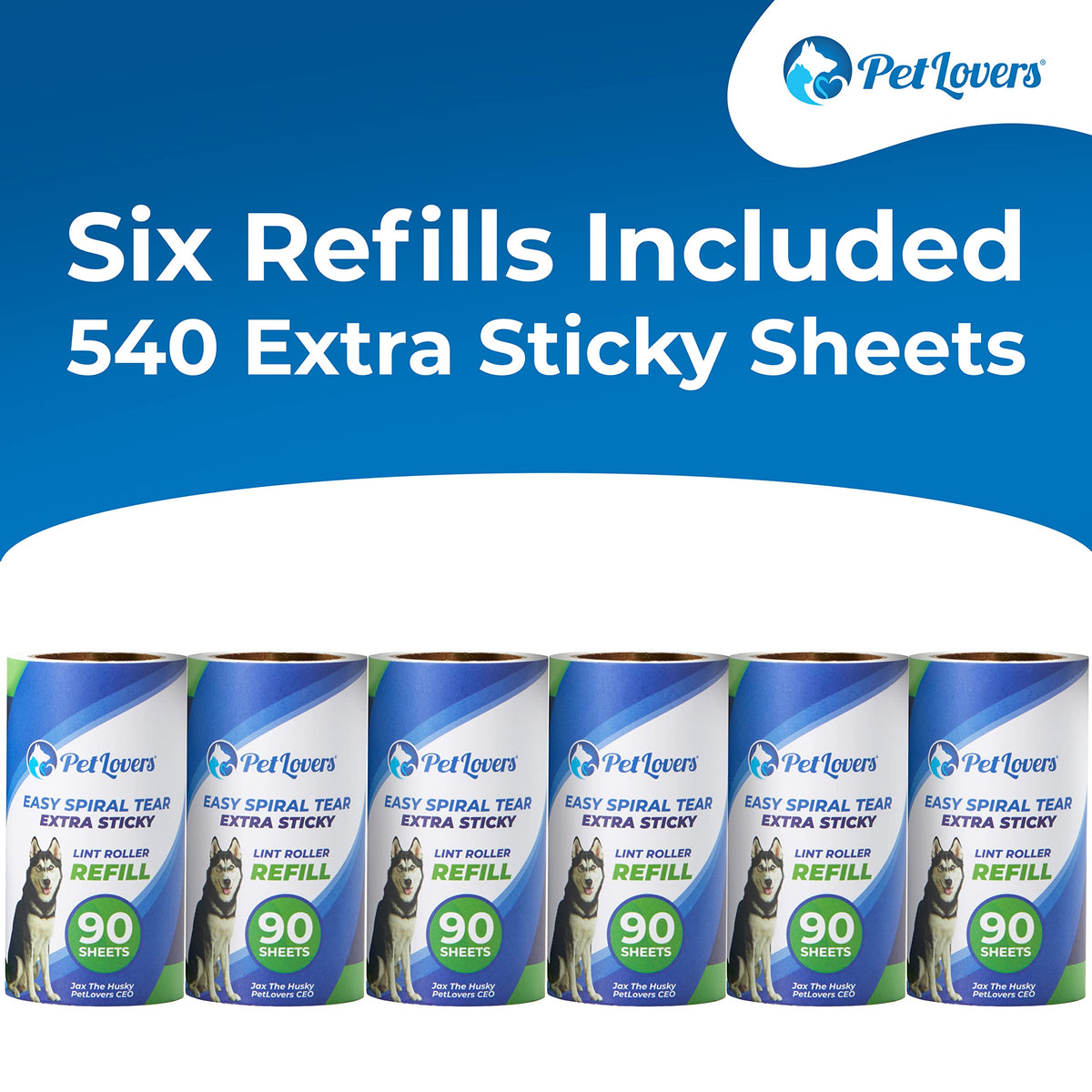 PetLovers Extra Sticky Lint Roller Mega Value Set 450 Sheets for Pet Hair Removal Dog and Cat Lint Remover 5 Pack