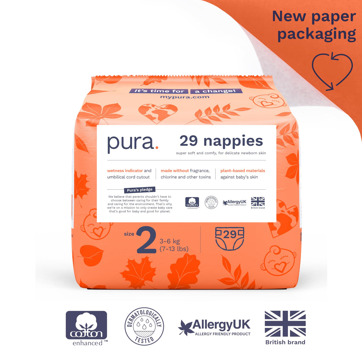Pura Nappy Size 1 (2–5kg) 25 Count Sensitive Skin
