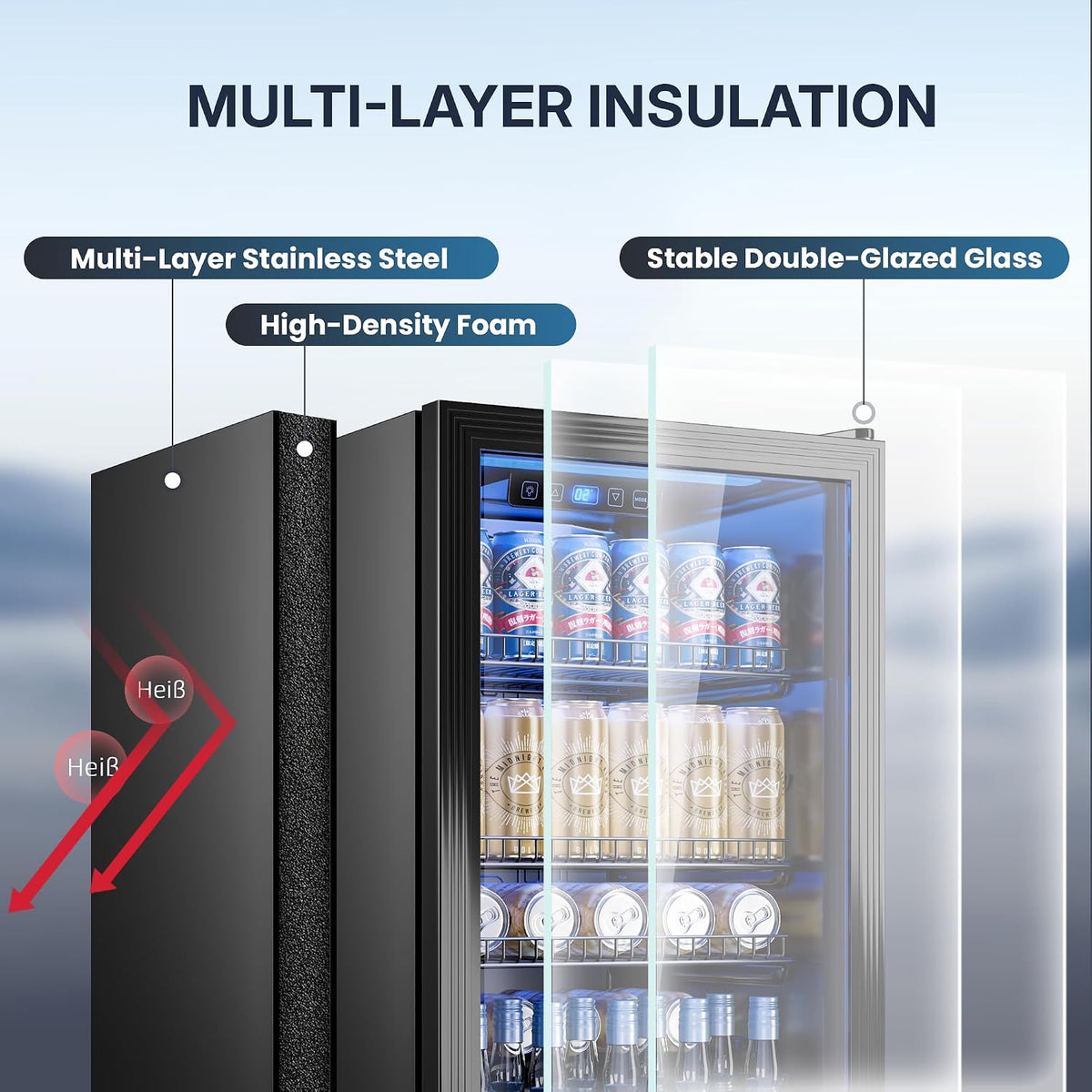 TRIUMPHKEY 90L Drinks Fridge with Glass Door, Beverage Cooler