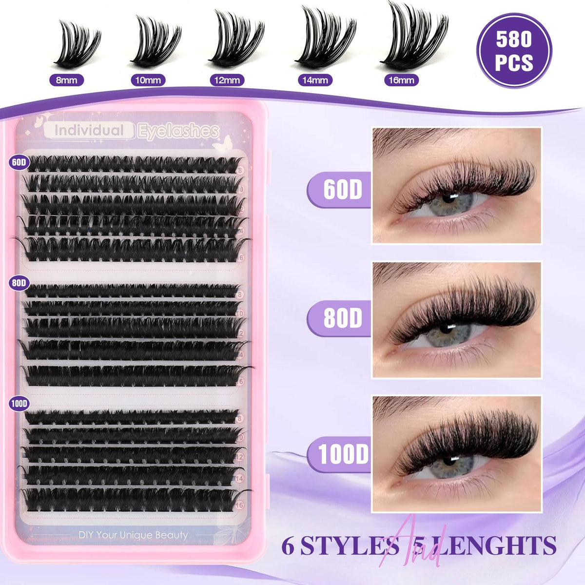Sixstarhair Individual Eyelashes Kit Lash Clusters with Glue and Remover