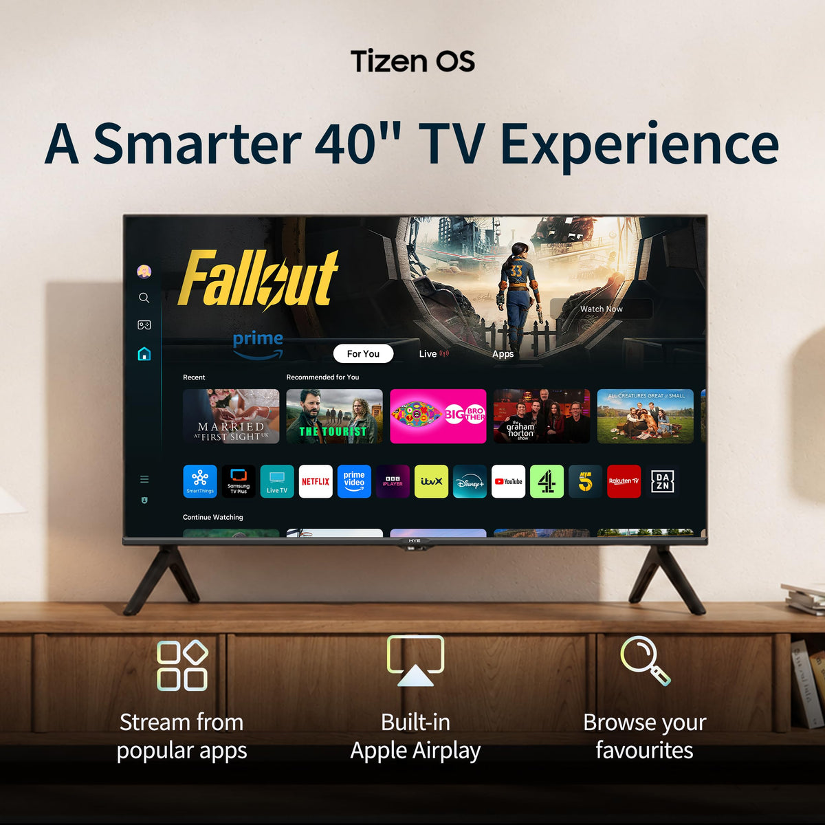 HYE 50" LED Smart TV - 4K Ultra HD, Samsung Tizen OS & Gaming Hub, Black