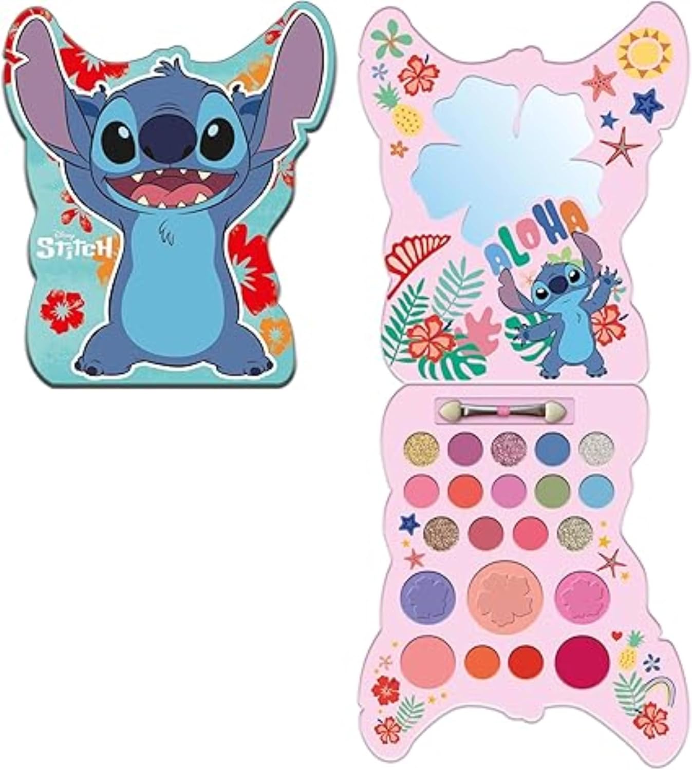Disney Stitch Kids Make-Up Palette – Complete Cosmetic Kit with Eye Shadow, Blusher, Lip Gloss, Mirror & Brush| Safe, Non-Toxic Beauty Gift Set for Girls