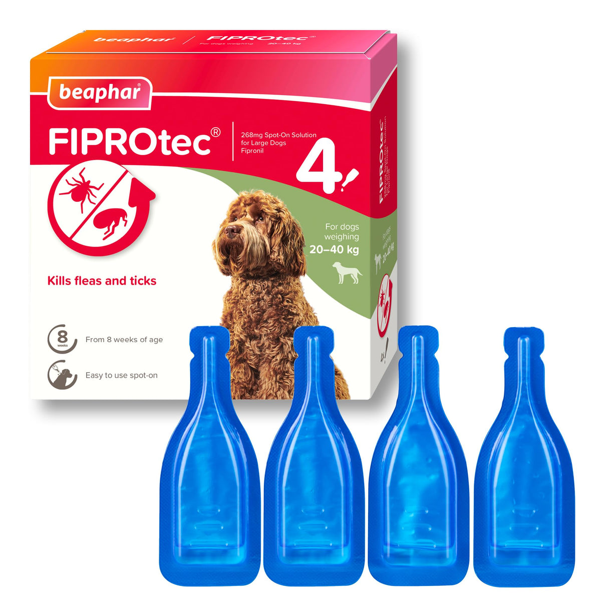 Beaphar - FIPROtec Spot-On Flea & Tick Treatment for Medium Dogs 10-20kg - 6 Pipettes - Kills Fleas & Ticks – Veterinary Medicine - Easy to Apply Monthly - Suitable for Dogs & Puppies from 8 Weeks