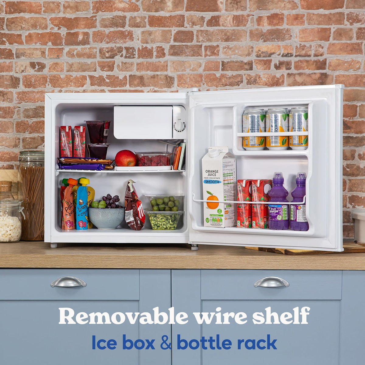 Russell Hobbs Table Top Larder Mini Fridge 43 Litre Capacity, Reversible Door & Adjustable Feet, Small Fridge, Manual Temperature Control, Ice Box, Black RHTTF0E1B