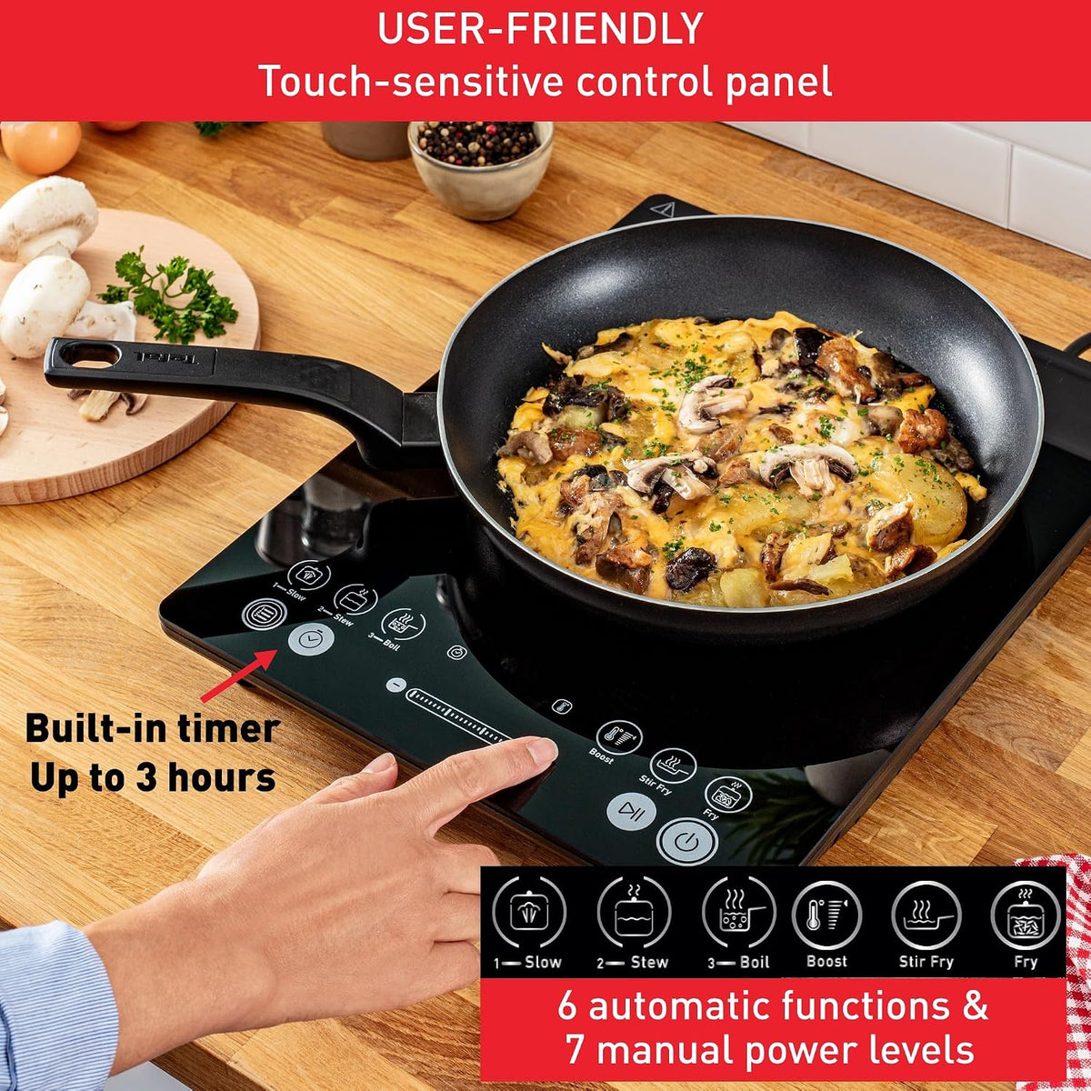 Tefal Slim Portable Induction Hob, 2100W, 6 Functions, Compact, Black