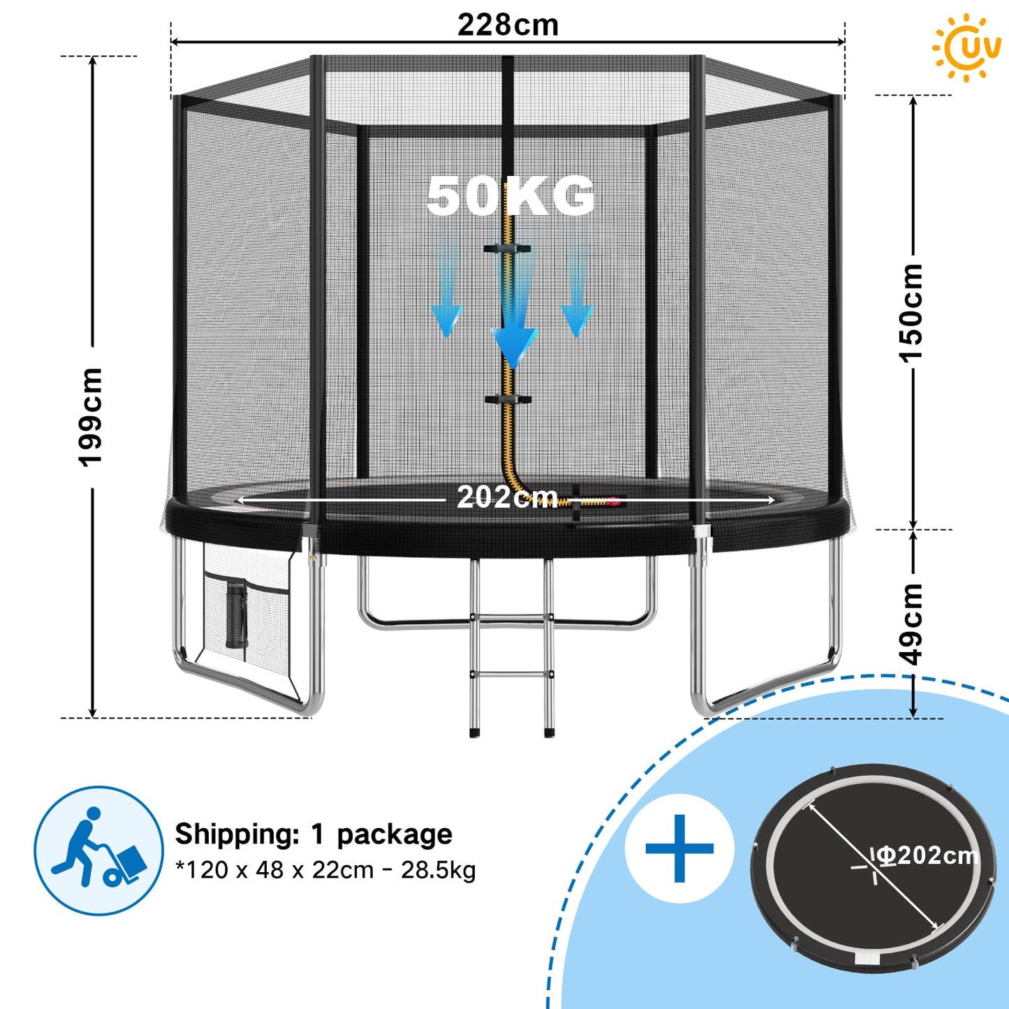 Devoko 7.5ft Rectangular Garden Trampoline with Safety Net — 42 Springs, Padded Edges