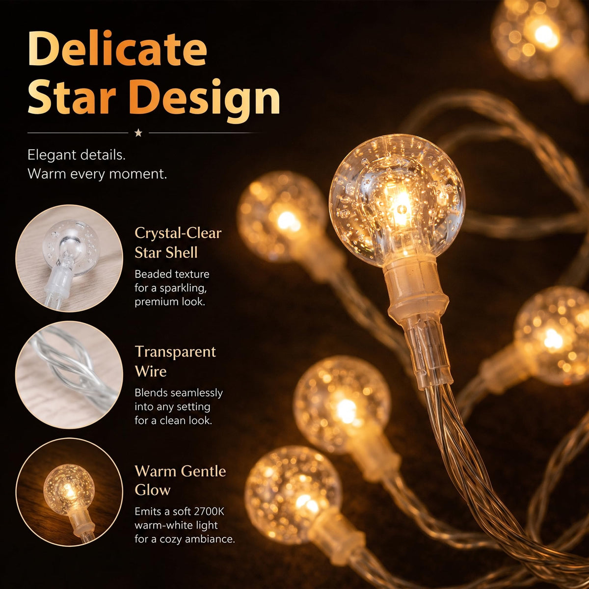 Fulighture Fairy Lights Battery Operated: 5m 16ft 40LED Snowflake