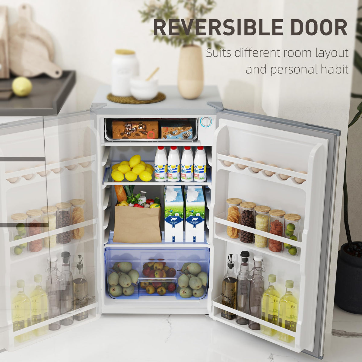 HOMCOM Under Counter Fridge 91L Small Fridge with Chiller Box Silver Tone