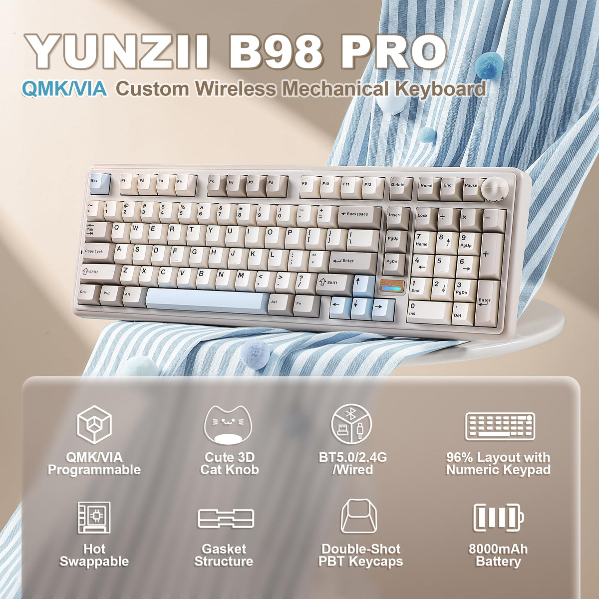 YUNZII B98 PRO 96% Wireless Mechanical Keyboard (Matcha Green, Candy Switch)