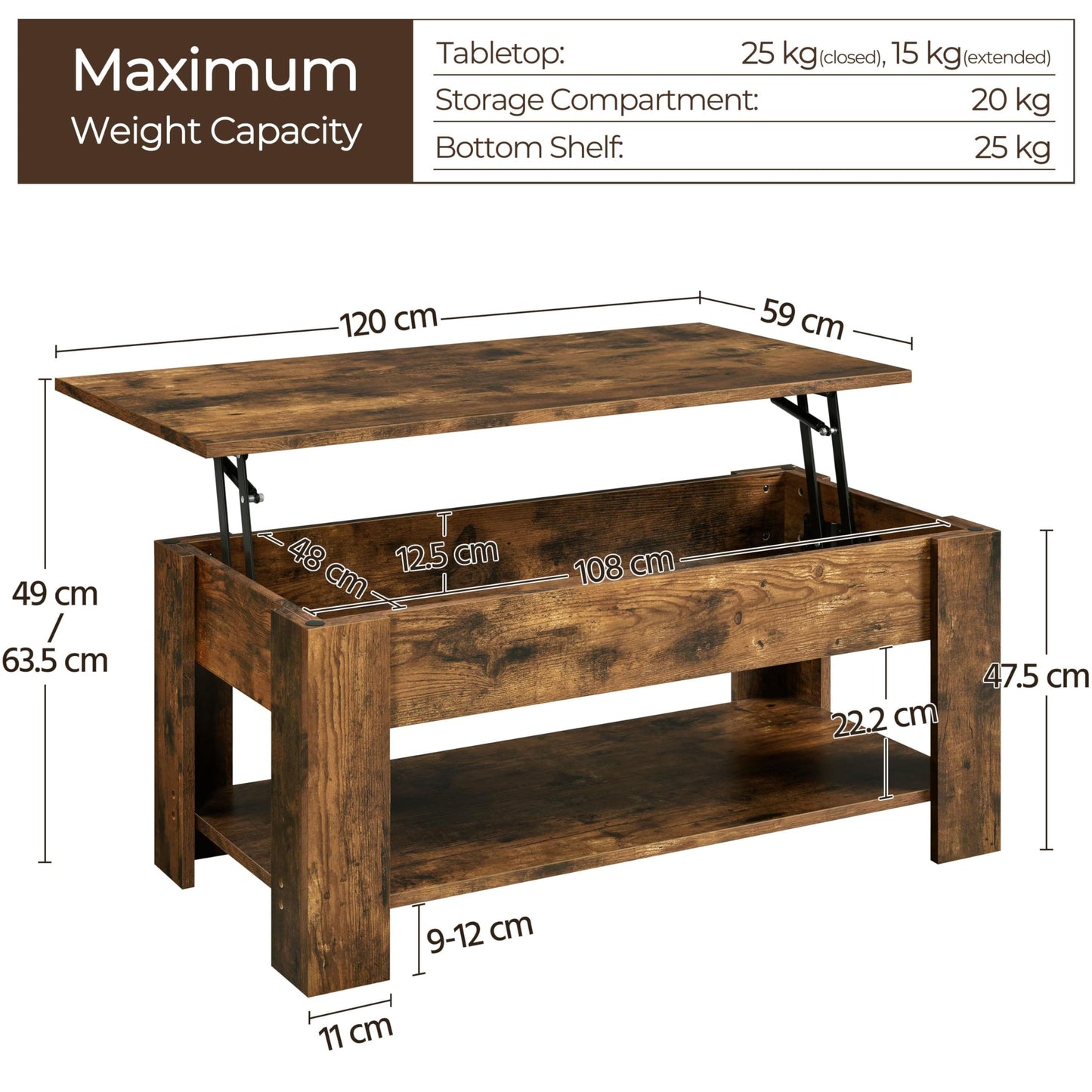 Yaheetech Lift Up Coffee Table, Wooden Lifting Coffee Table with Hidden Storage Drawer and Open Shelf, Space-saving Tea Tables for Living Room/Reception, Espresso