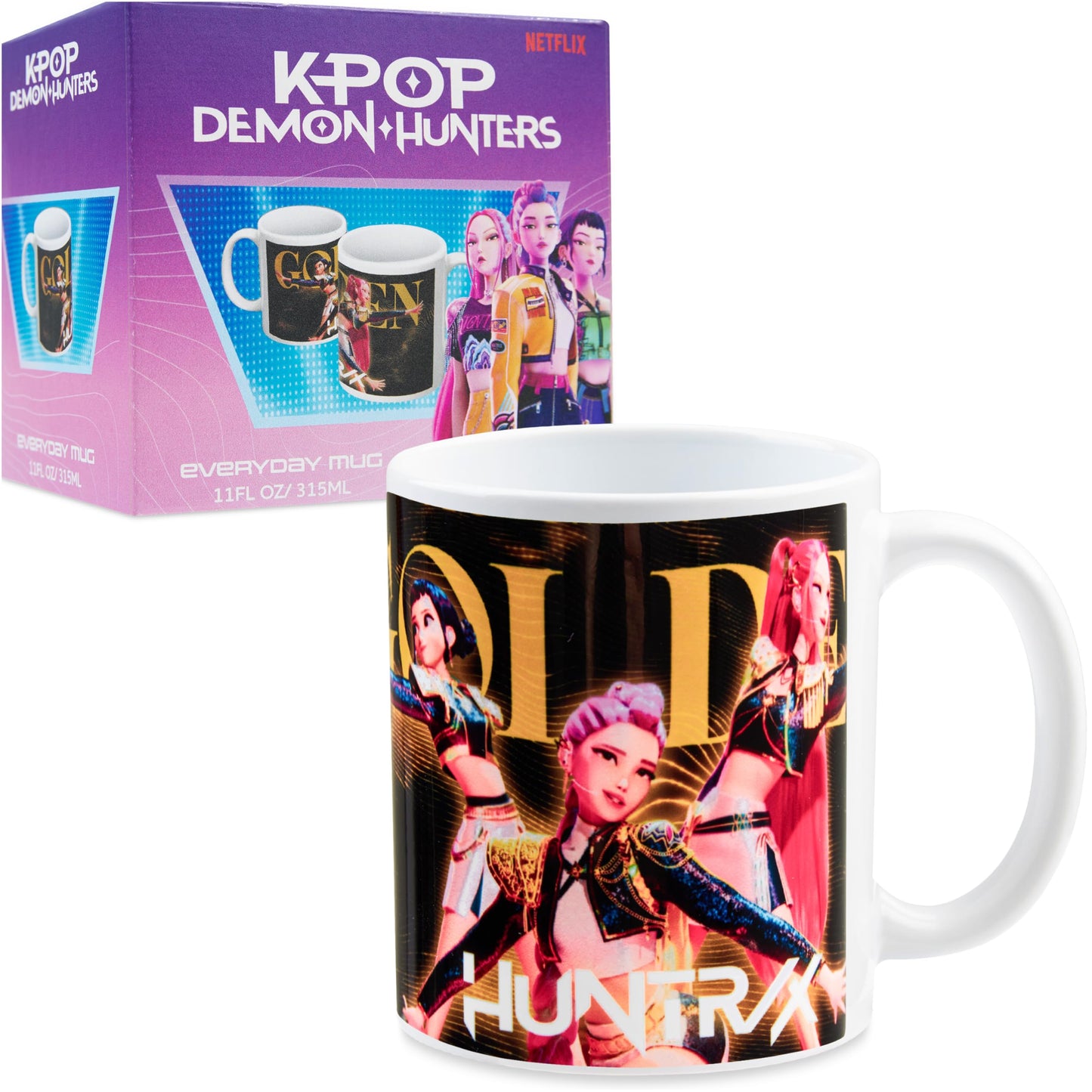 KPop Demon Hunters Official Huntrix Mug, 11oz Ceramic Cup for Girls, Teens & Adults, Rumi Mira Zoey Tea Coffee Cup, Gifts for Her (Black Huntrix)