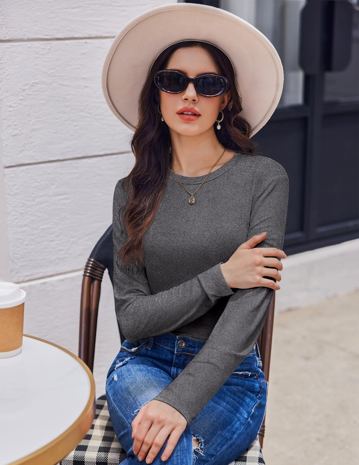 Ekouaer 1/3 Pack Womens Tops Long Sleeve T Shirts Soft Basic Tunic Top