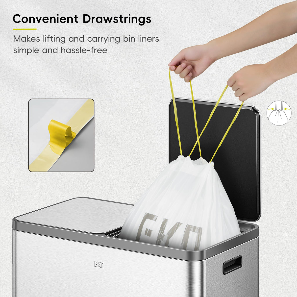 EKO Bin Bags, Kitchen Bin Liners, Drawstring, 40-60 Litre, 12 Count, Code F