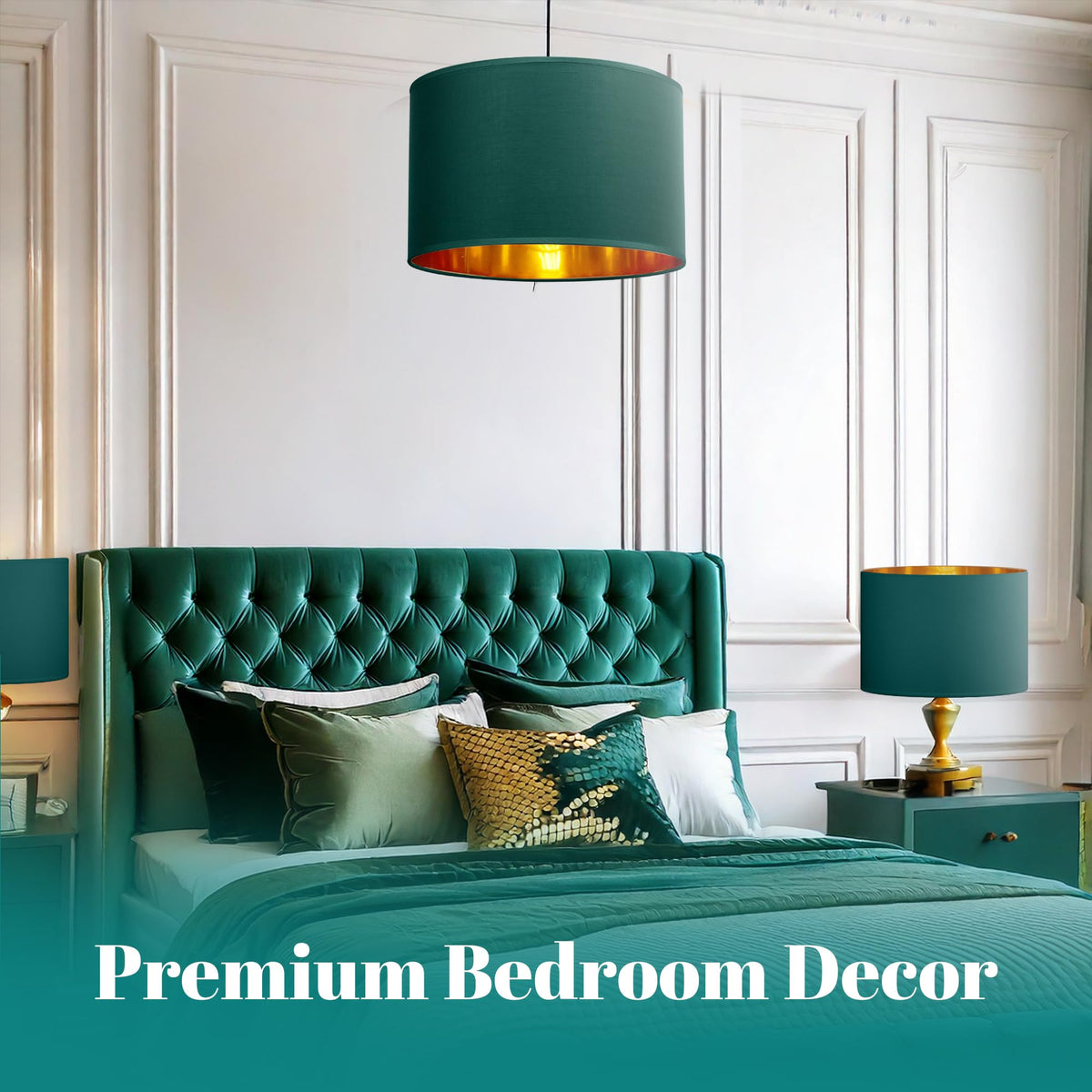 GIGGI Fabric Lamp Shades with Golden Inner Light Shade Ceiling – Modern Lampshades for Ceiling Lights, Lamp Shades for Table Lamps, Floor Lamps, Living Room, Bedroom, Home Décor (Green, 12")