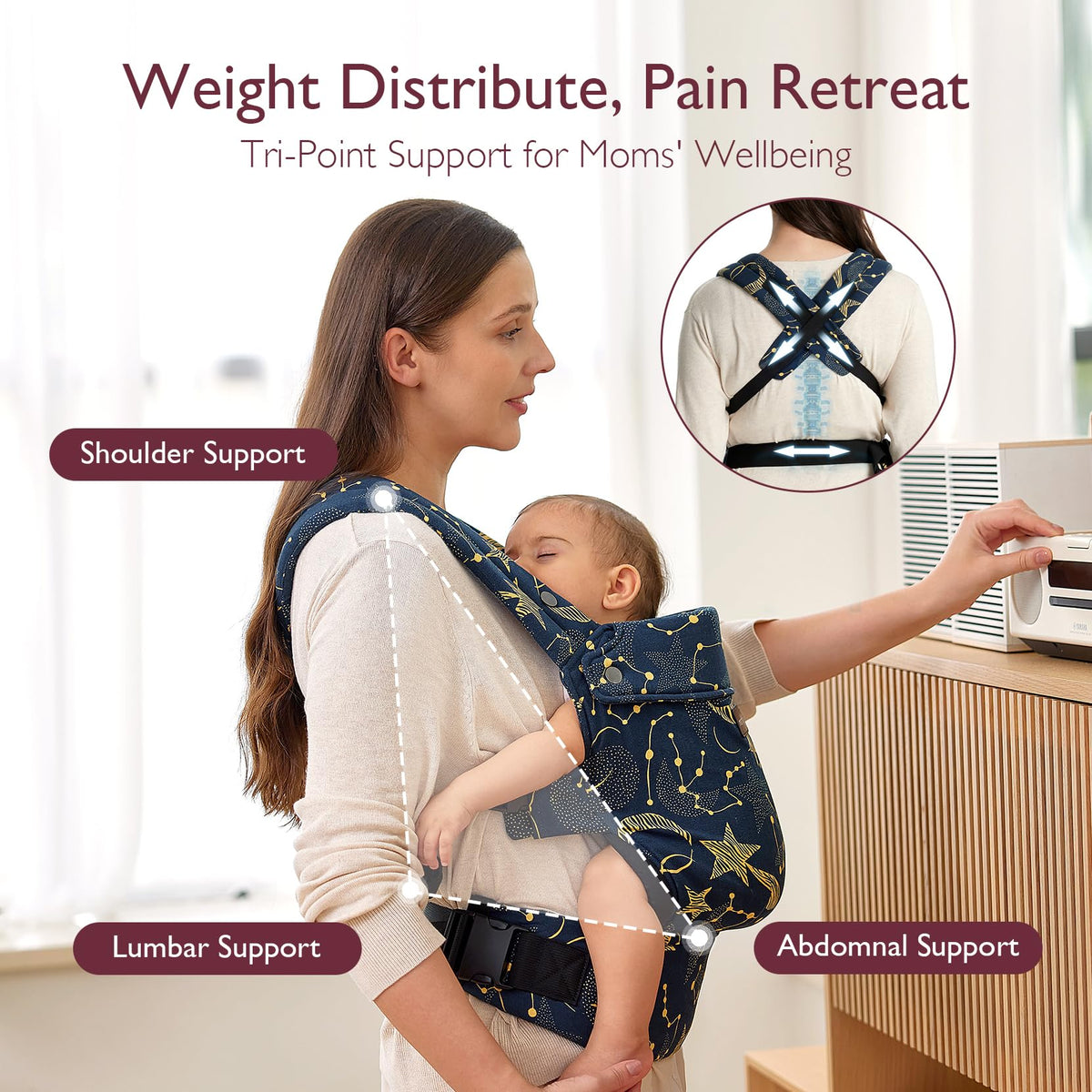 Momcozy Baby Carrier for 3-24M/3.2-20kg, Waist 64-127cm, Cotton Khaki