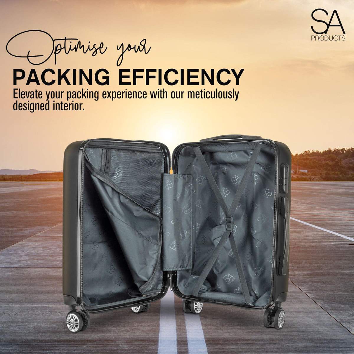 SA Products Cabin Suitcase - 34L Carry On Hard Shell Bag - 55x40x20 - Grey
