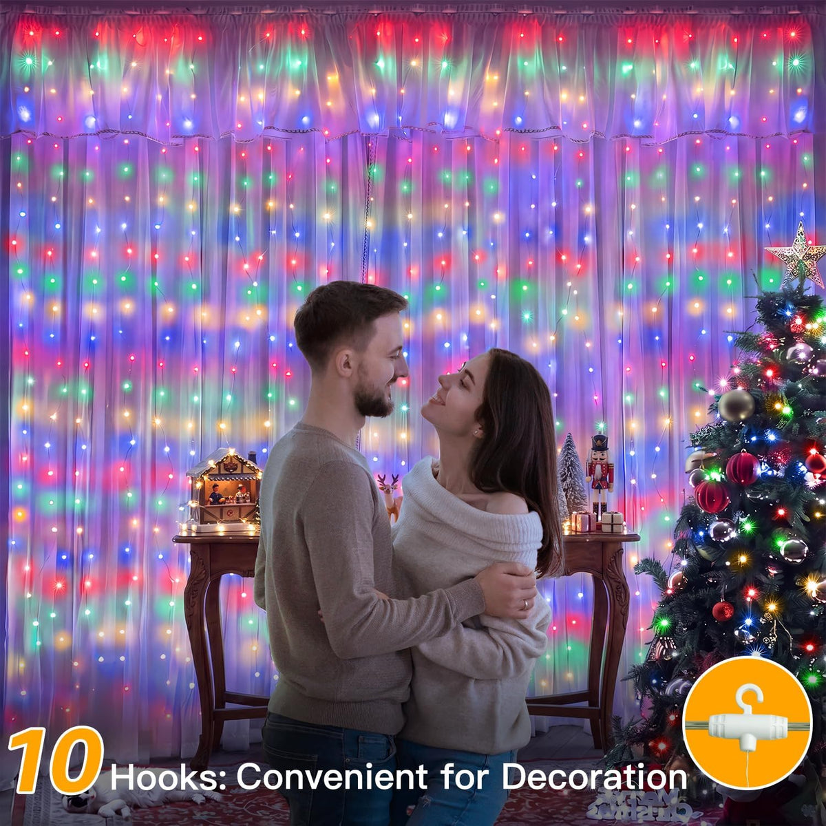 Ollny Curtain Fairy Lights, 200 LEDs 2mx2m Window String Lights Multicolour
