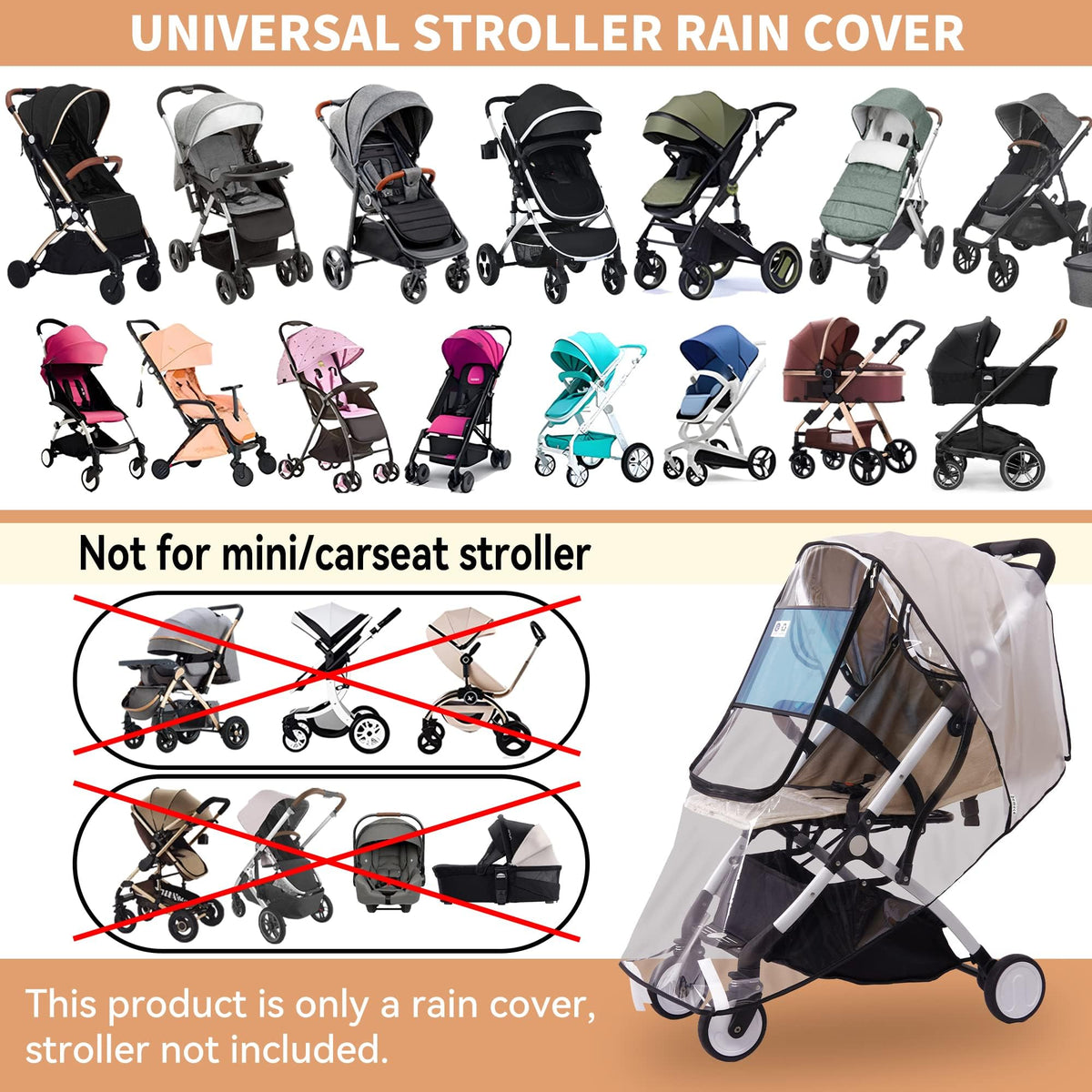 Bemece Universal Rain Cover for Pushchair, Breathable & Transparent