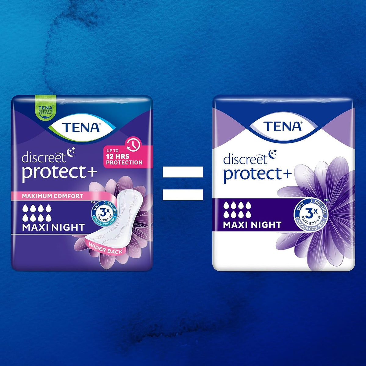 TENA Discreet Maxi Night, Incontinence Pads for Women, Specifically Designed for Night Time Protection with Wider Back and Extra Length, 48 Count (Pack of 8 x 6),packaging may vary