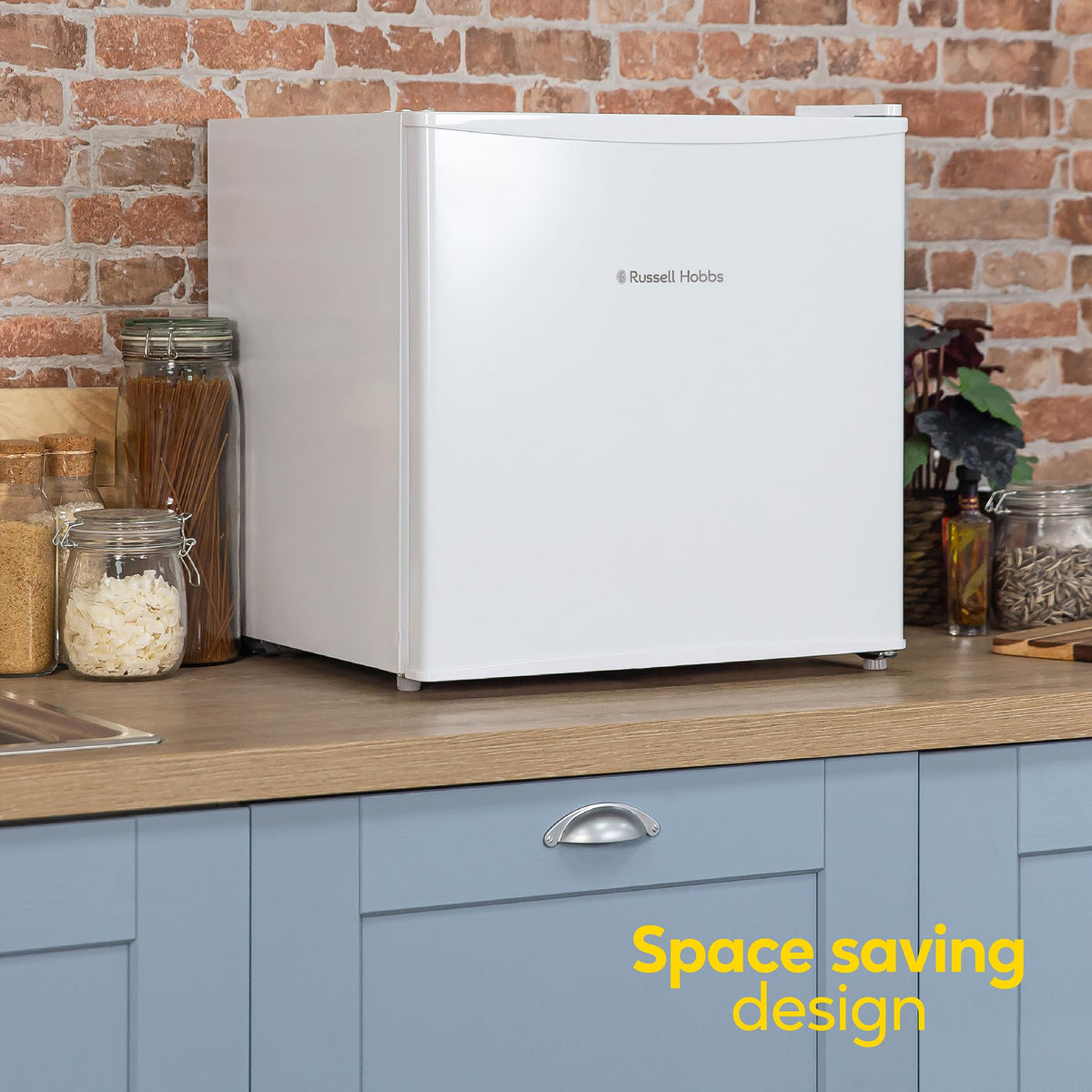 Russell Hobbs Table Top Larder Mini Fridge 43 Litre Capacity, Reversible Door & Adjustable Feet, Small Fridge, Manual Temperature Control, Ice Box, Black RHTTF0E1B